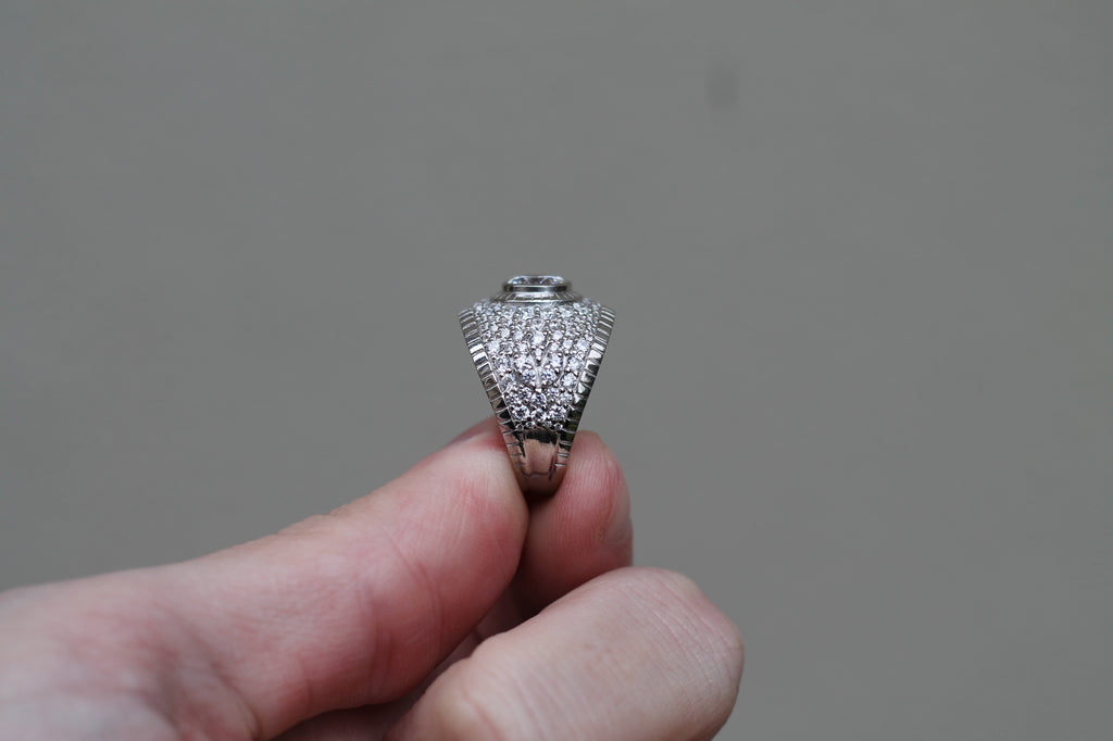 1 Carat Round Center Diamond Cluster Ring | 14k White Gold | Engagement Ring