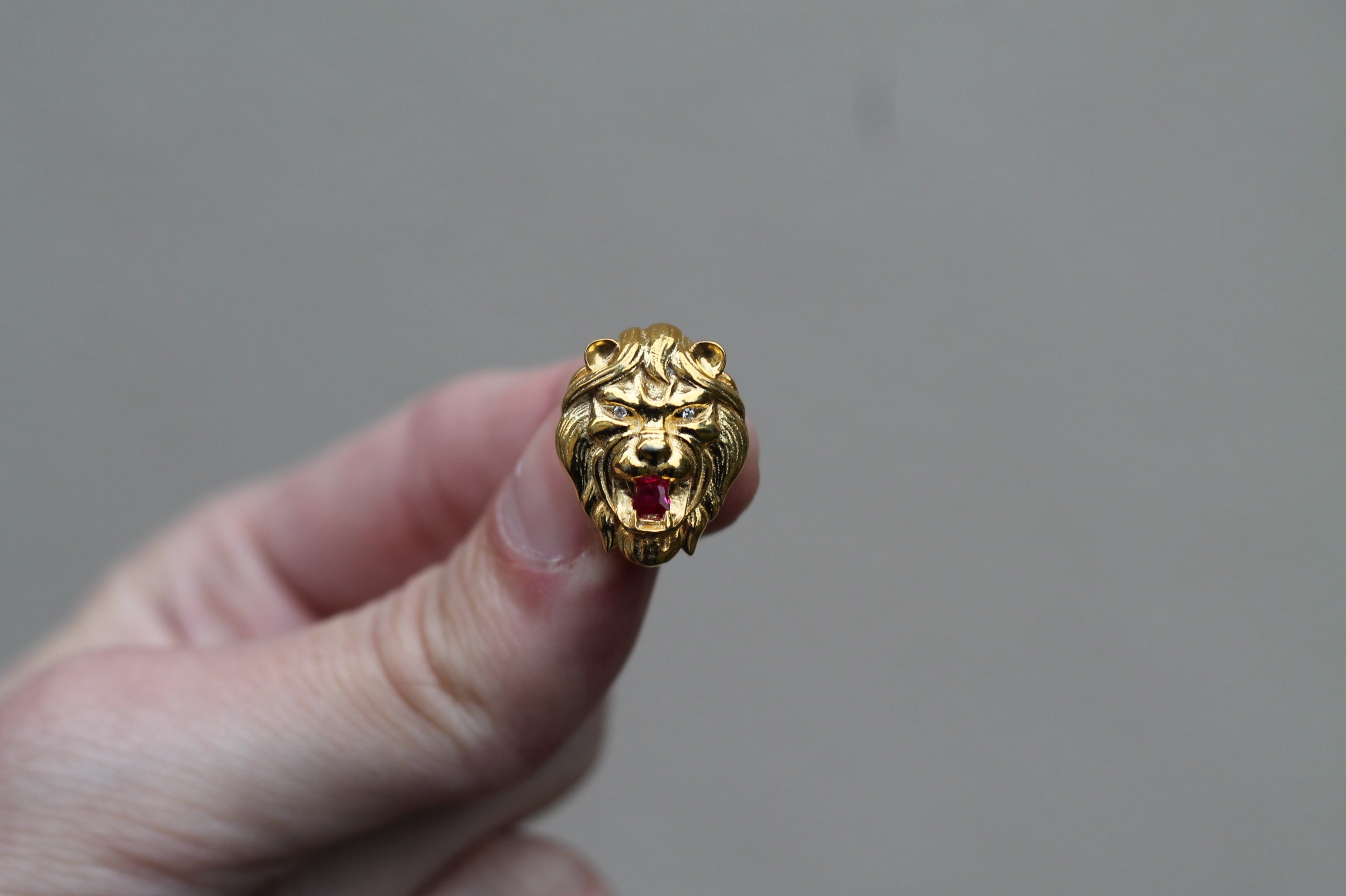 Diamond & Ruby Lion Earrings | 14k Yellow Gold