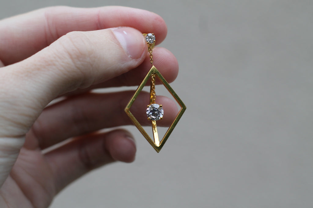 2 Carat Round Diamond Floating Geometric Earrings | 14k Yellow Gold