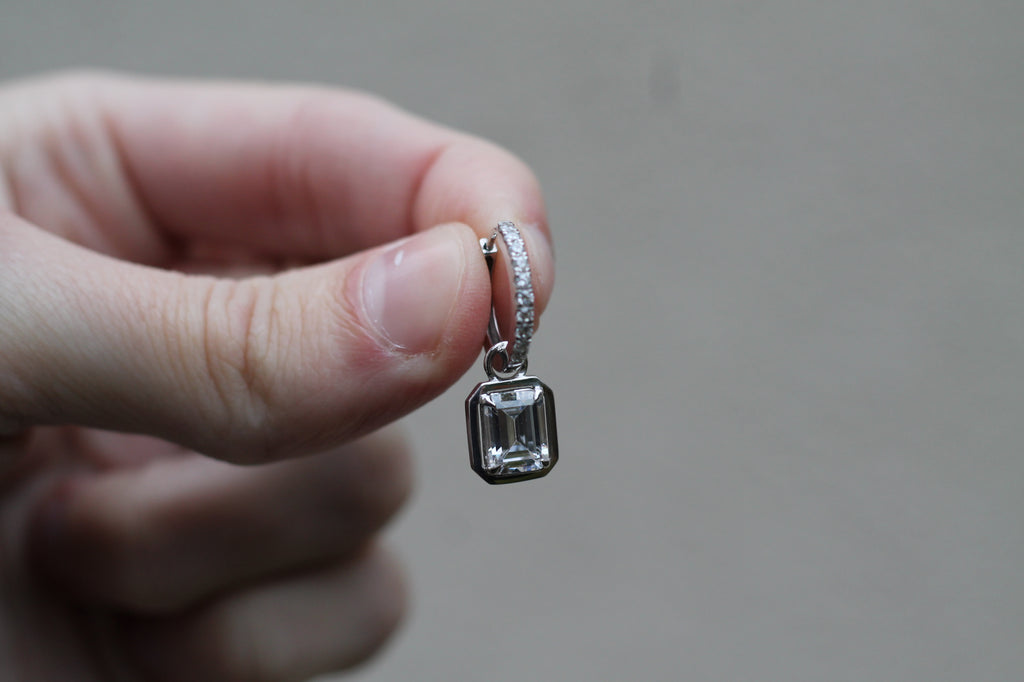 2 Carat Emerald Cut Diamond Drop Earrings | 14k White Gold
