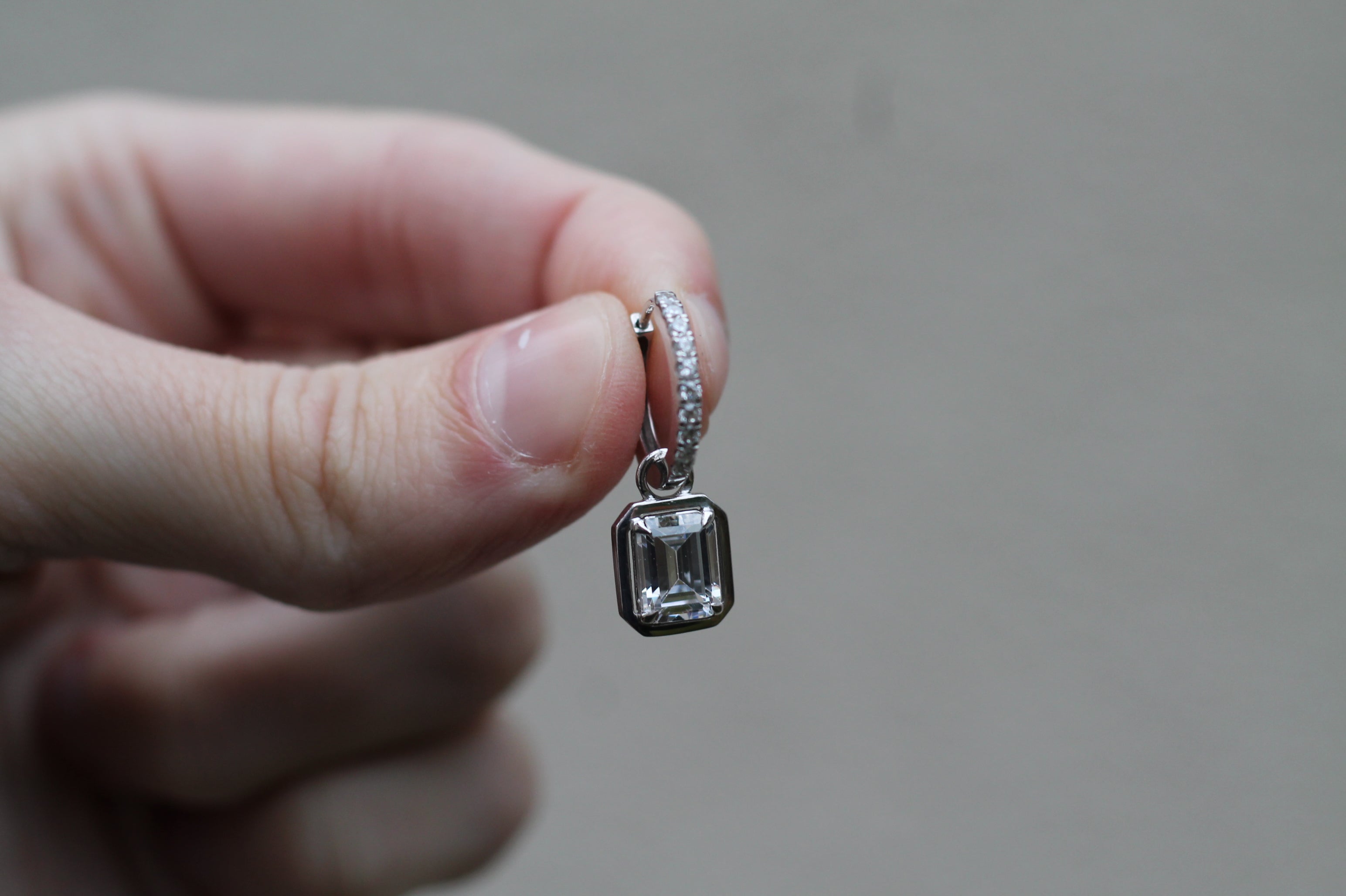 2 Carat Emerald Cut Diamond Drop Earrings | 14k White Gold