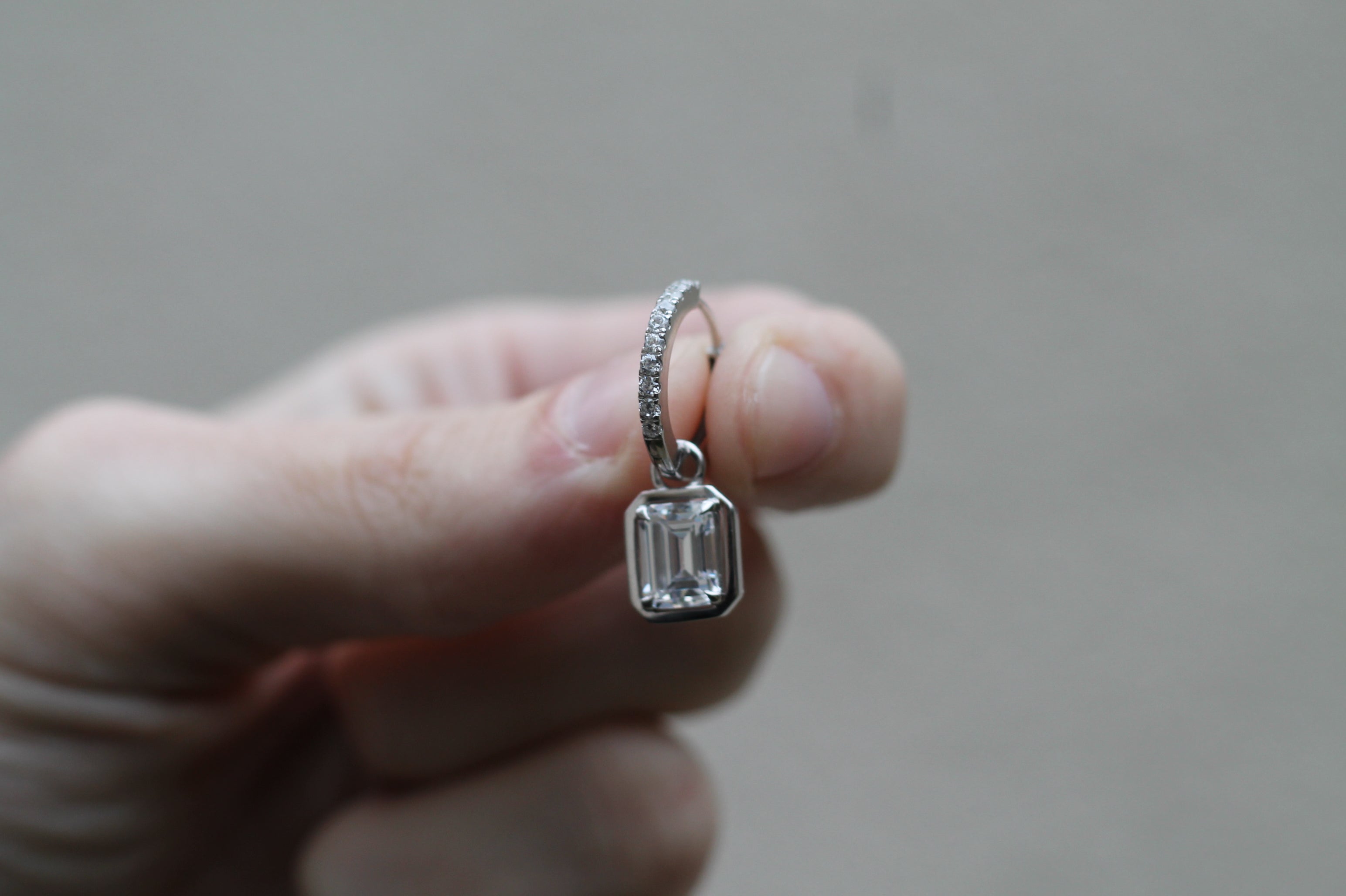 2 Carat Emerald Cut Diamond Drop Earrings | 14k White Gold
