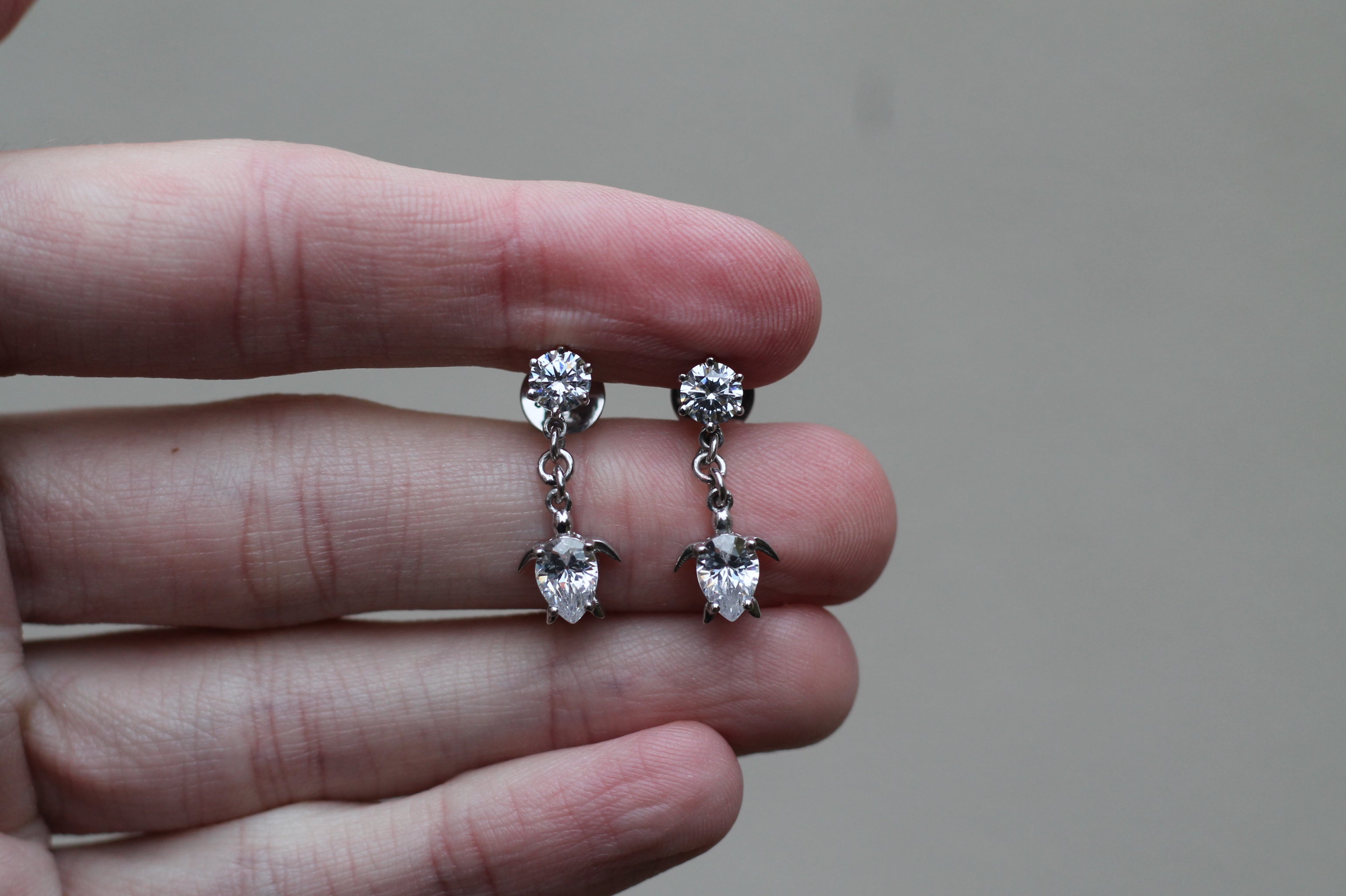 2 Carat Diamond Turtle Earrings | 14k White Gold