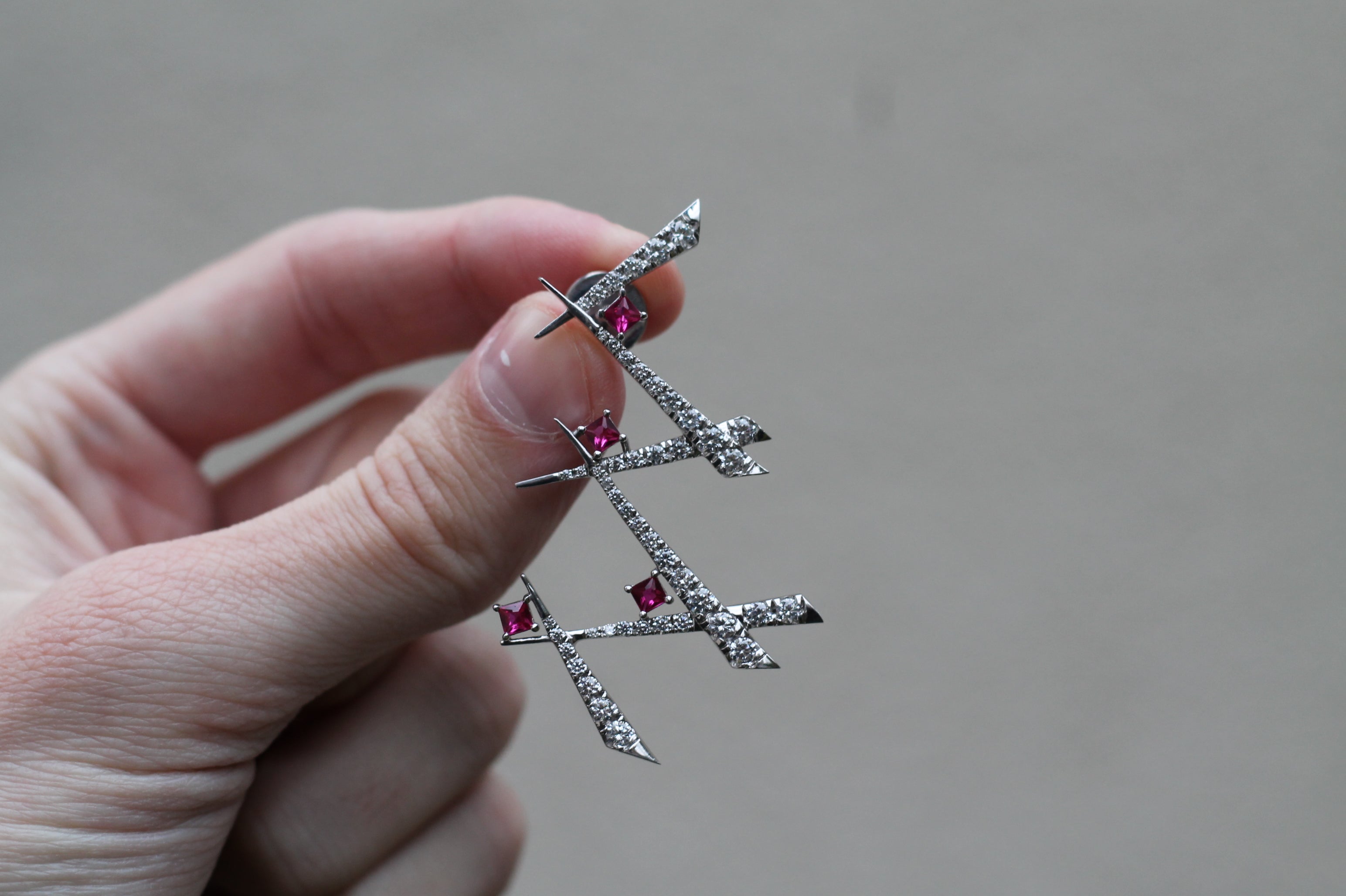 Diamond & Ruby Shards Earrings | 14k White Gold