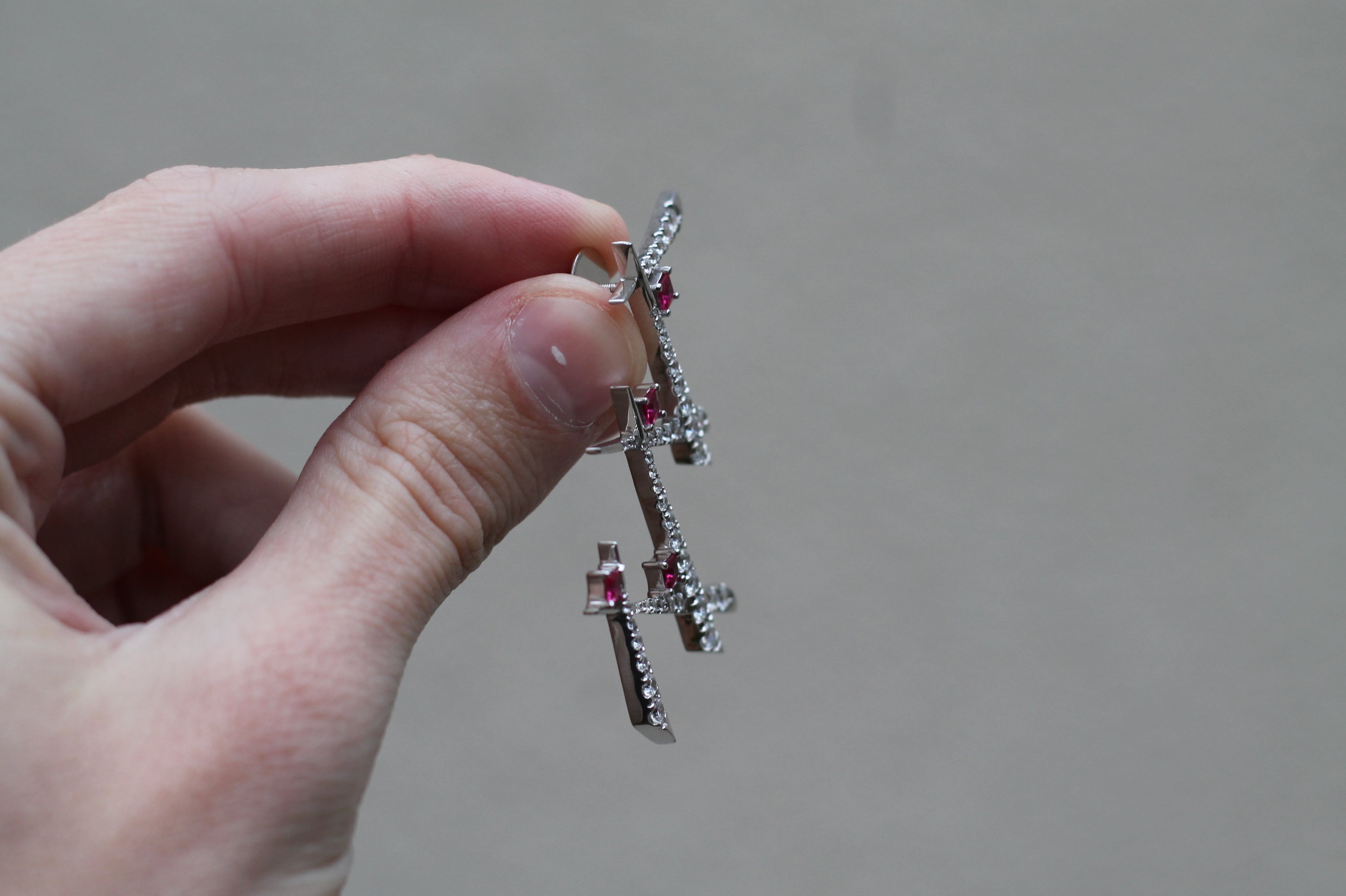 Diamond & Ruby Shards Earrings | 14k White Gold