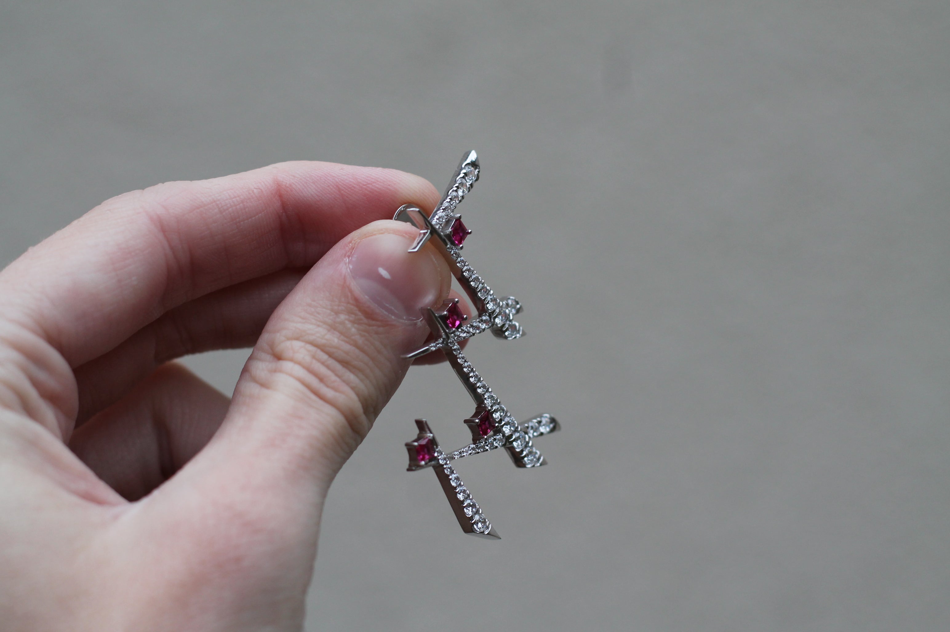 Diamond & Ruby Shards Earrings | 14k White Gold