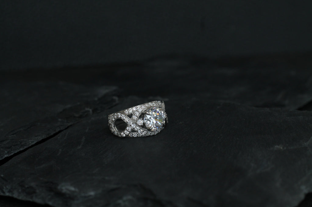 1 Carat Round Cut Diamond Intertwined Ring | 14k White Gold | Engagement Ring