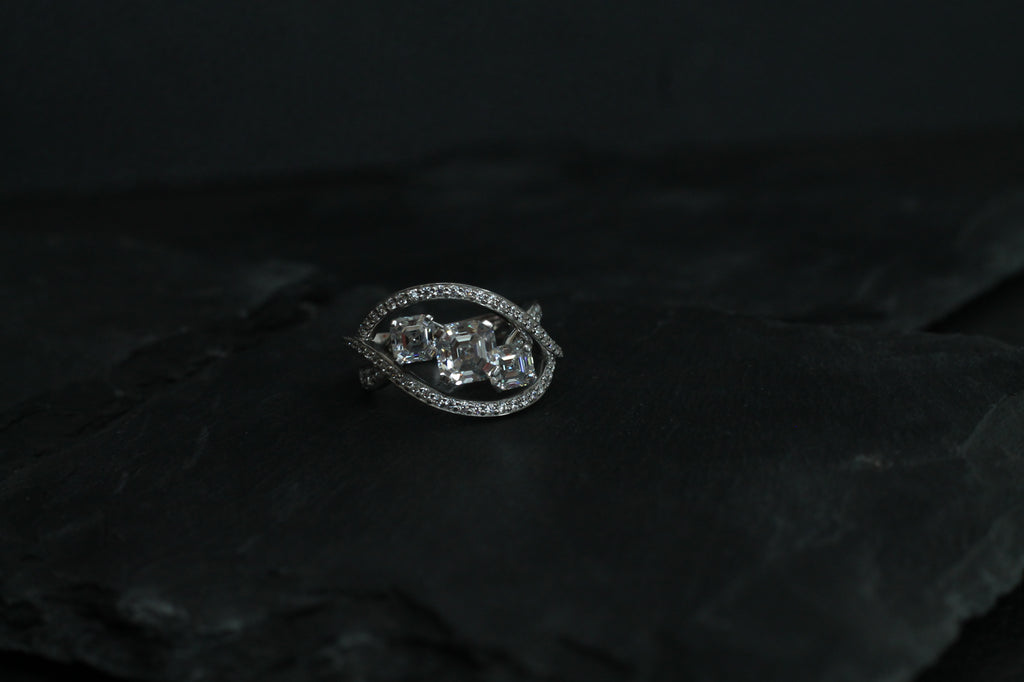 2 Carat Triple Asscher Cut Diamond Ring | 14k White Gold | Engagement Ring