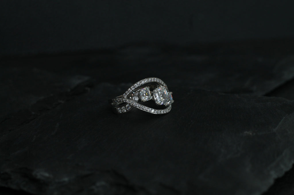 2 Carat Triple Asscher Cut Diamond Ring | 14k White Gold | Engagement Ring