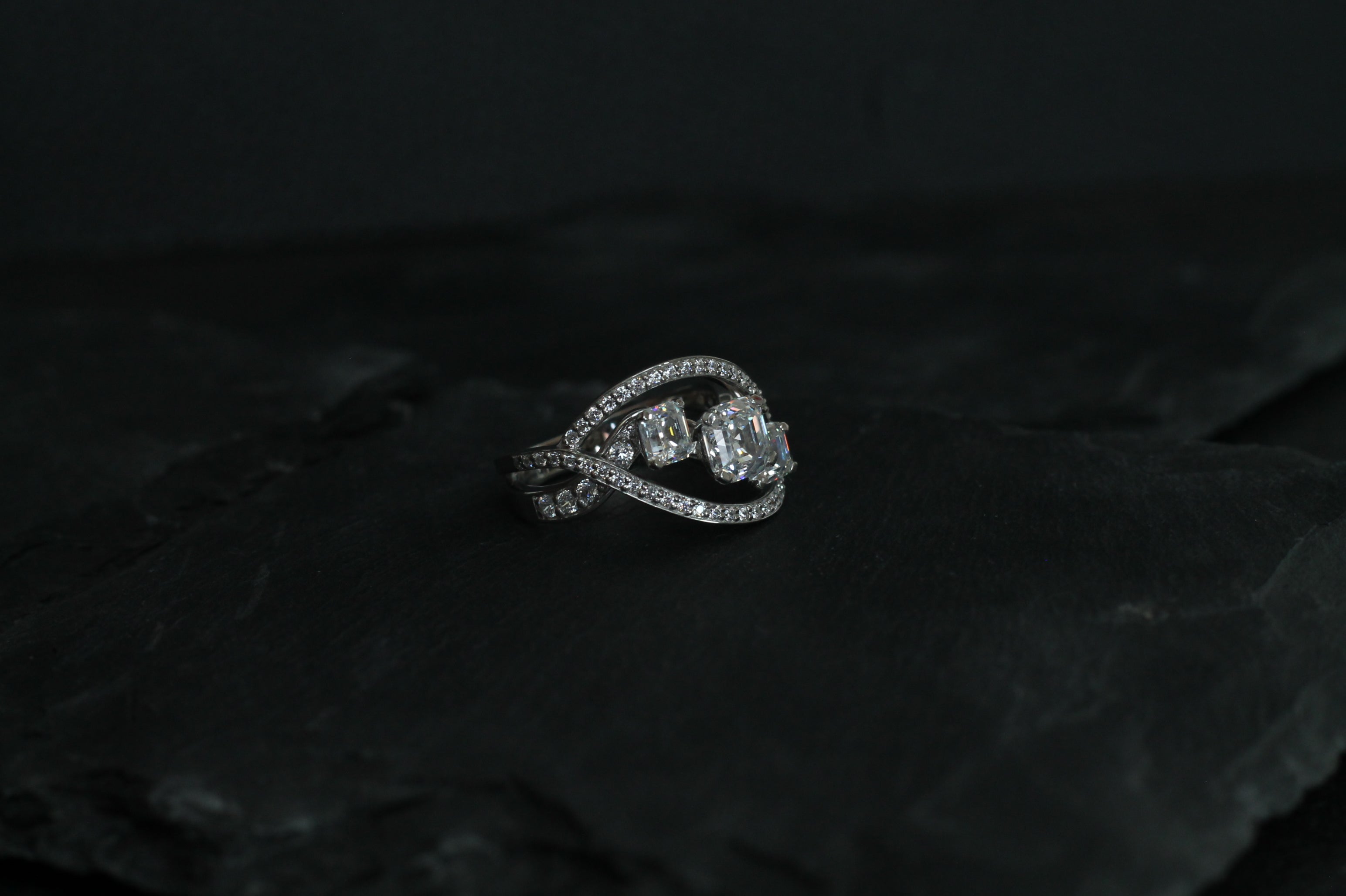 2 Carat Triple Asscher Cut Diamond Ring | 14k White Gold | Engagement Ring