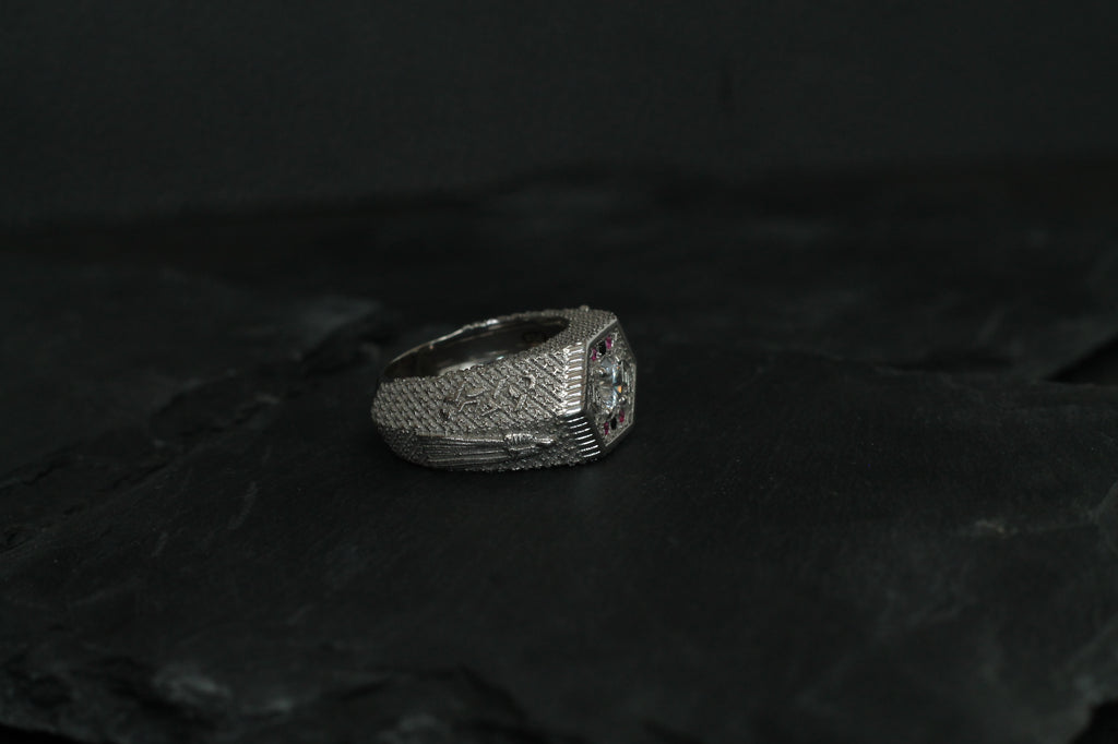 1 Carat Round Diamond "Knight" Ring | 14k White Gold | Statement Ring
