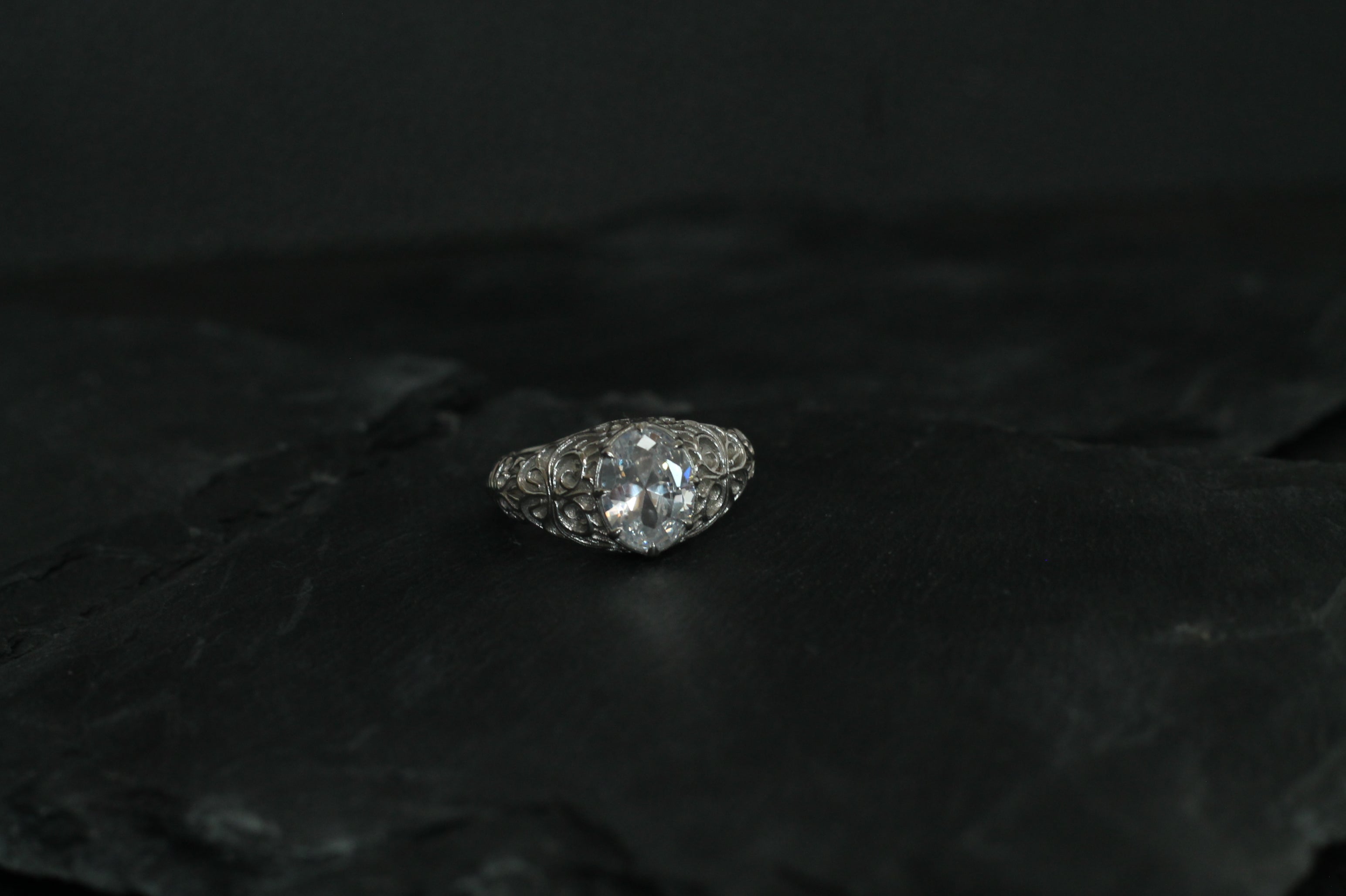 1 Carat Oval Cut Diamond Pattern Ring | 14k White Gold | Engagement Signet Style Ring