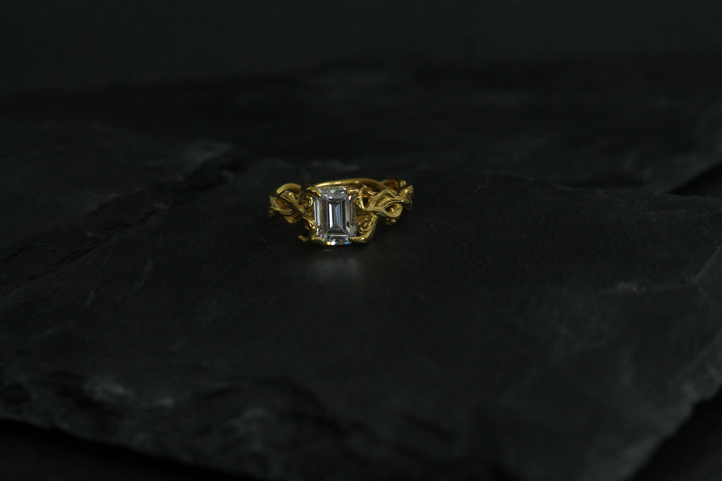 1 Carat Emerald Cut Diamond Tree Branch Ring | 14k Yellow Gold | Engagement Ring