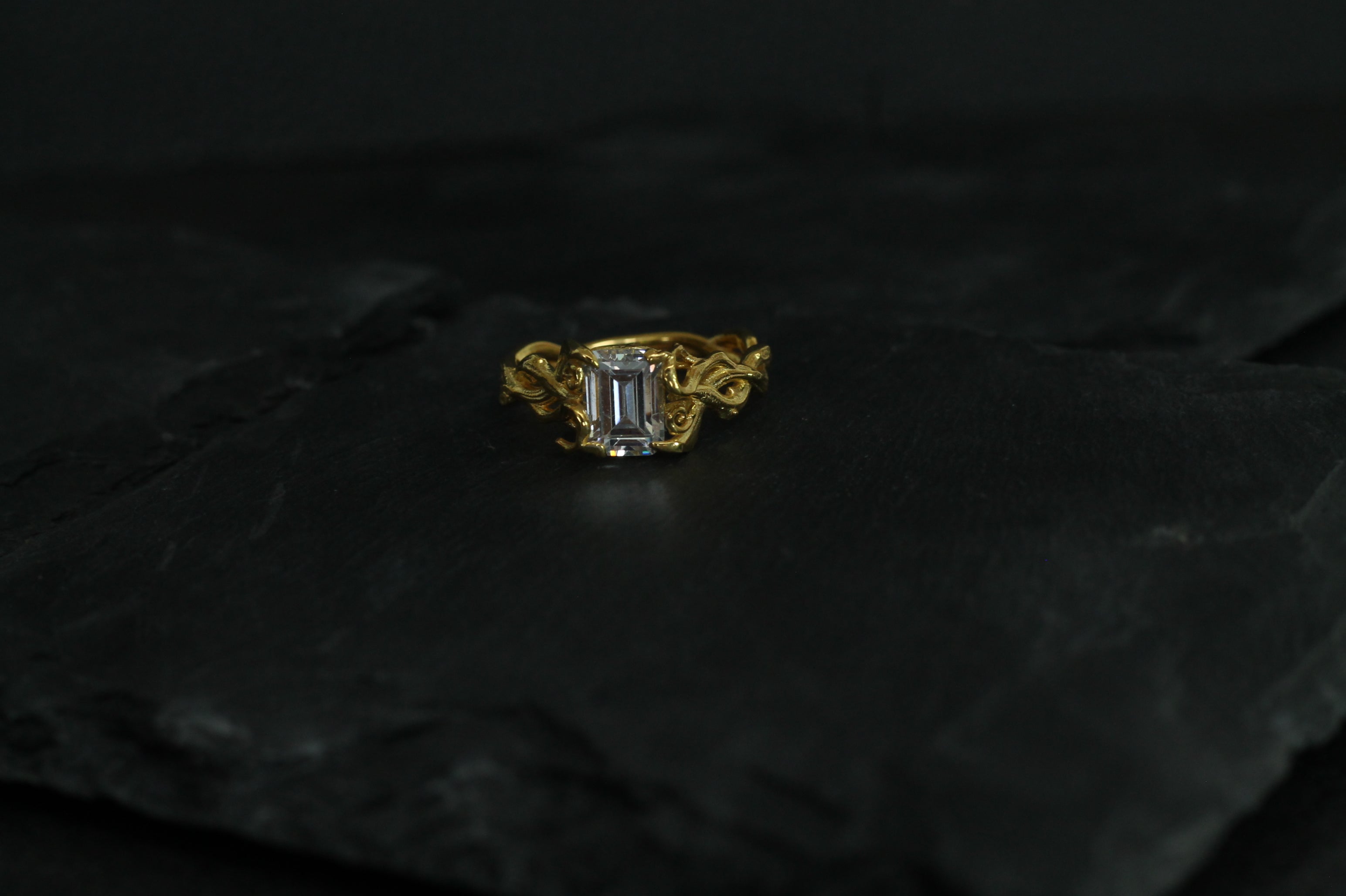 1 Carat Emerald Cut Diamond Tree Branch Ring | 14k Yellow Gold | Engagement Ring