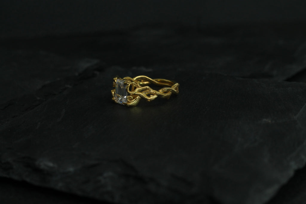 1 Carat Emerald Cut Diamond Tree Branch Ring | 14k Yellow Gold | Engagement Ring