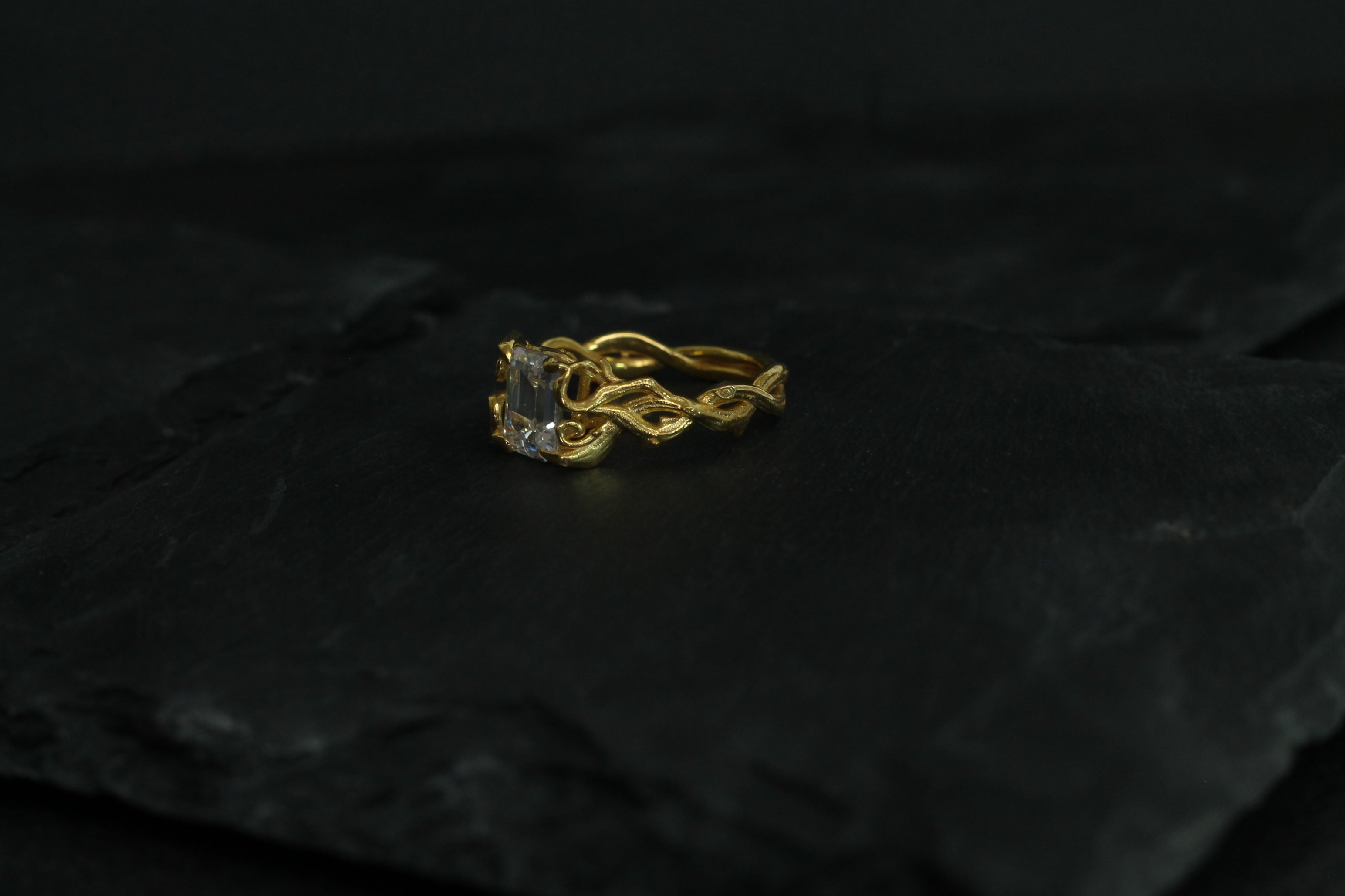 1 Carat Emerald Cut Diamond Tree Branch Ring | 14k Yellow Gold | Engagement Ring