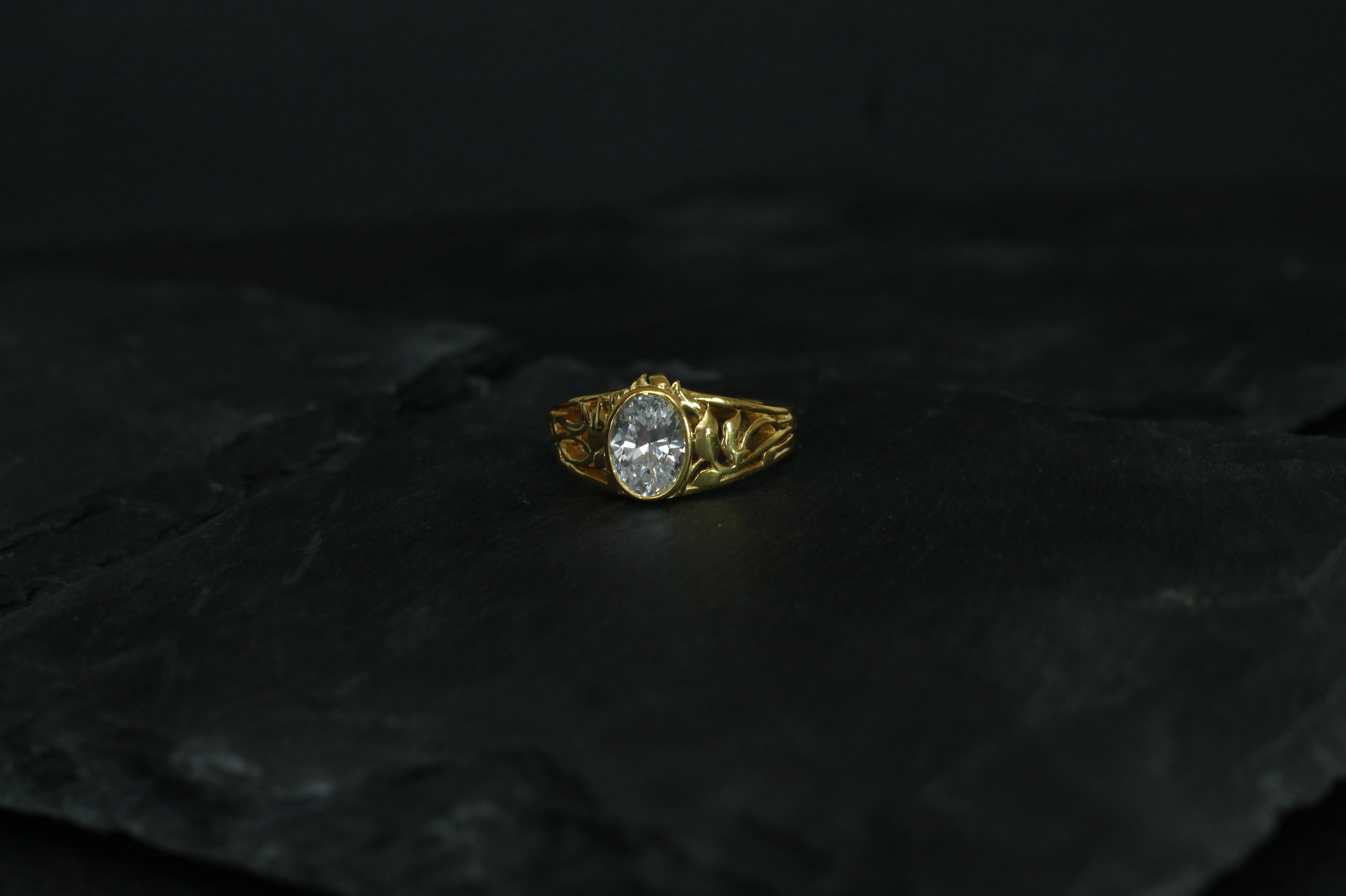1 Carat Oval Cut Diamond "Forest" Ring | 14k Yellow Gold | Engagement Signet Style Ring