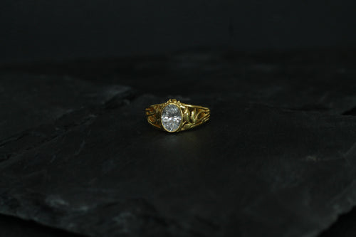 1 Carat Oval Cut Diamond "Forest" Ring | 14k Yellow Gold | Engagement Signet Style Ring