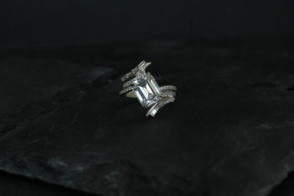 2 Carat Emerald Cut Diamond Twisted Ring | 14k White Gold | Engagement Ring