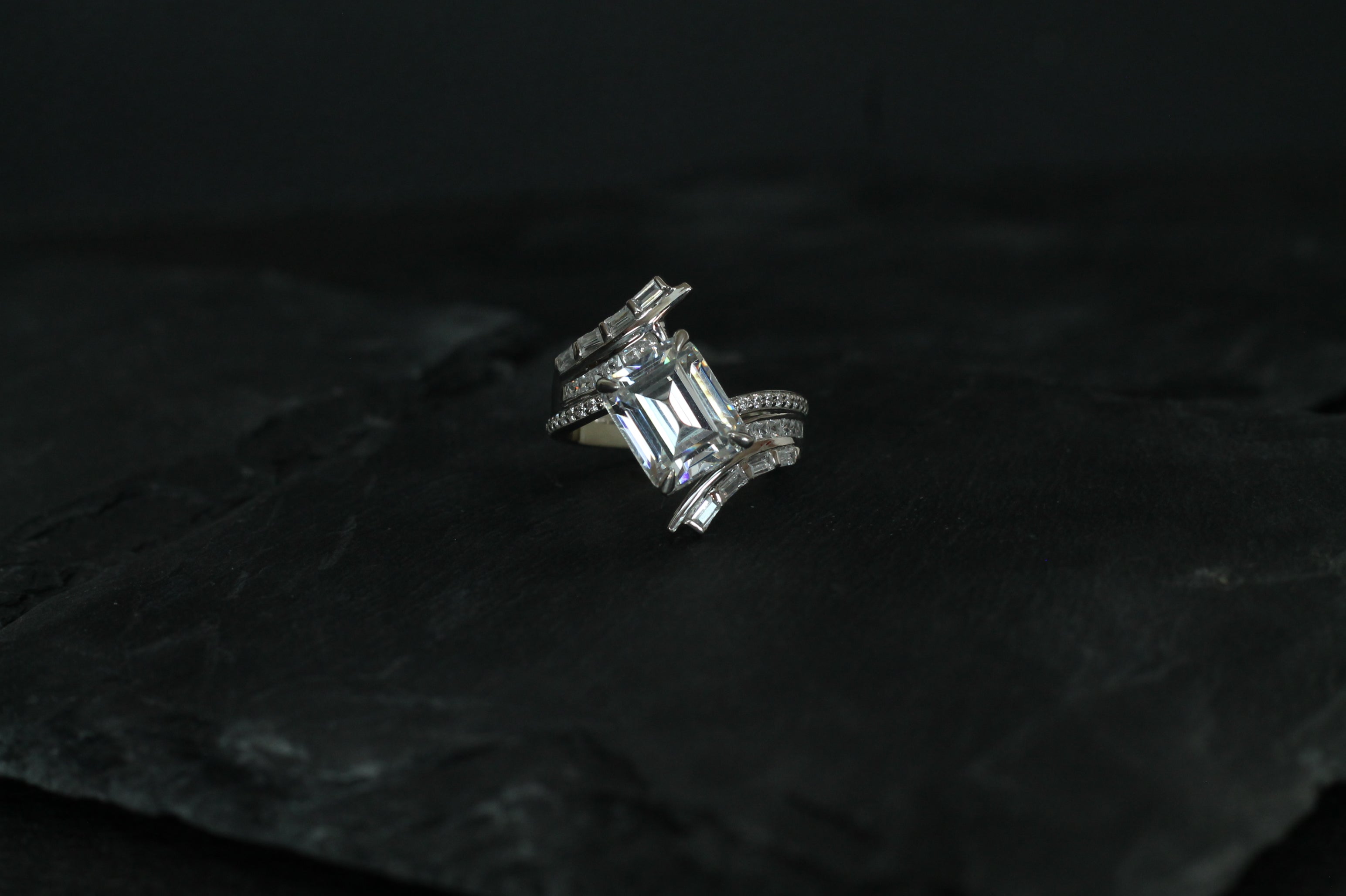 2 Carat Emerald Cut Diamond Twisted Ring | 14k White Gold | Engagement Ring