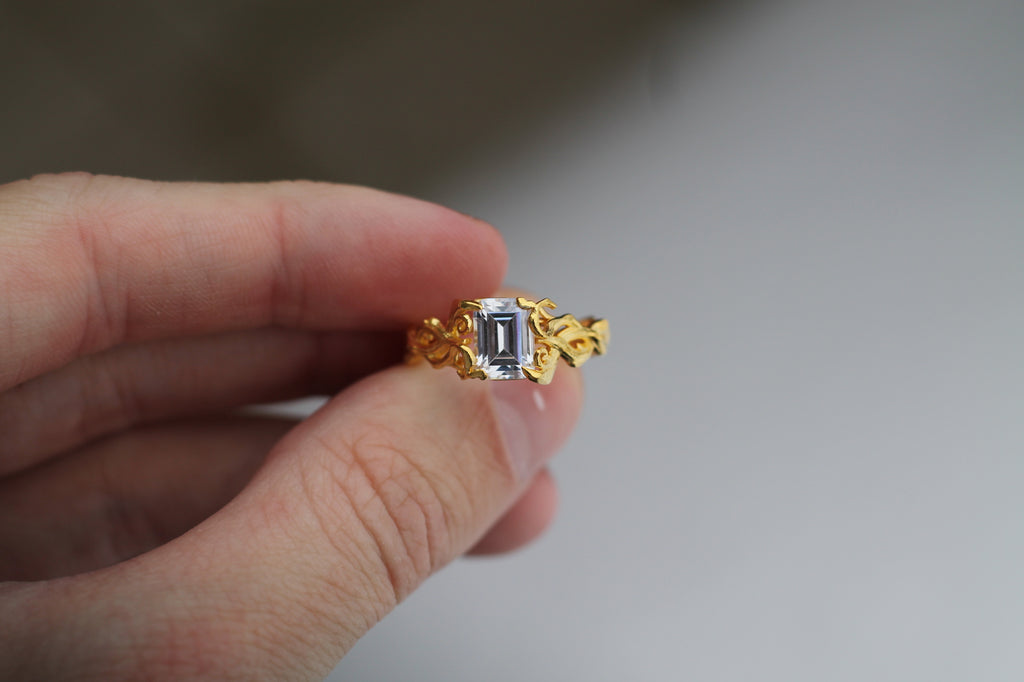 1 Carat Emerald Cut Diamond Tree Branch Ring | 14k Yellow Gold | Engagement Ring