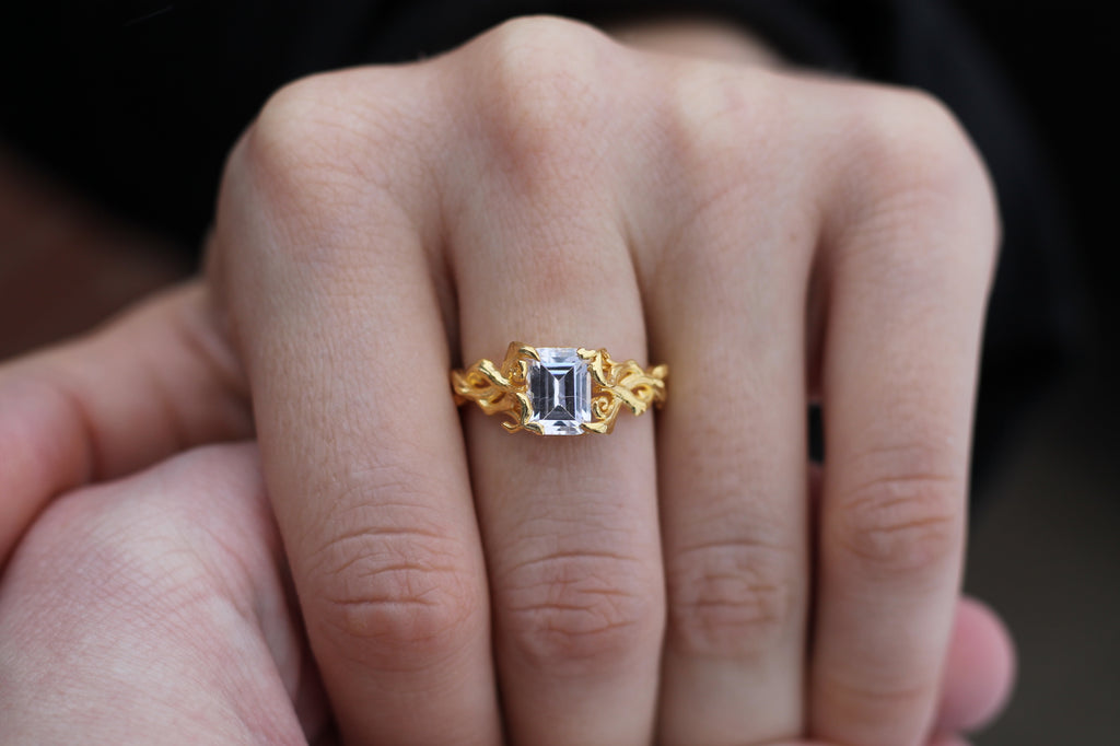 1 Carat Emerald Cut Diamond Tree Branch Ring | 14k Yellow Gold | Engagement Ring