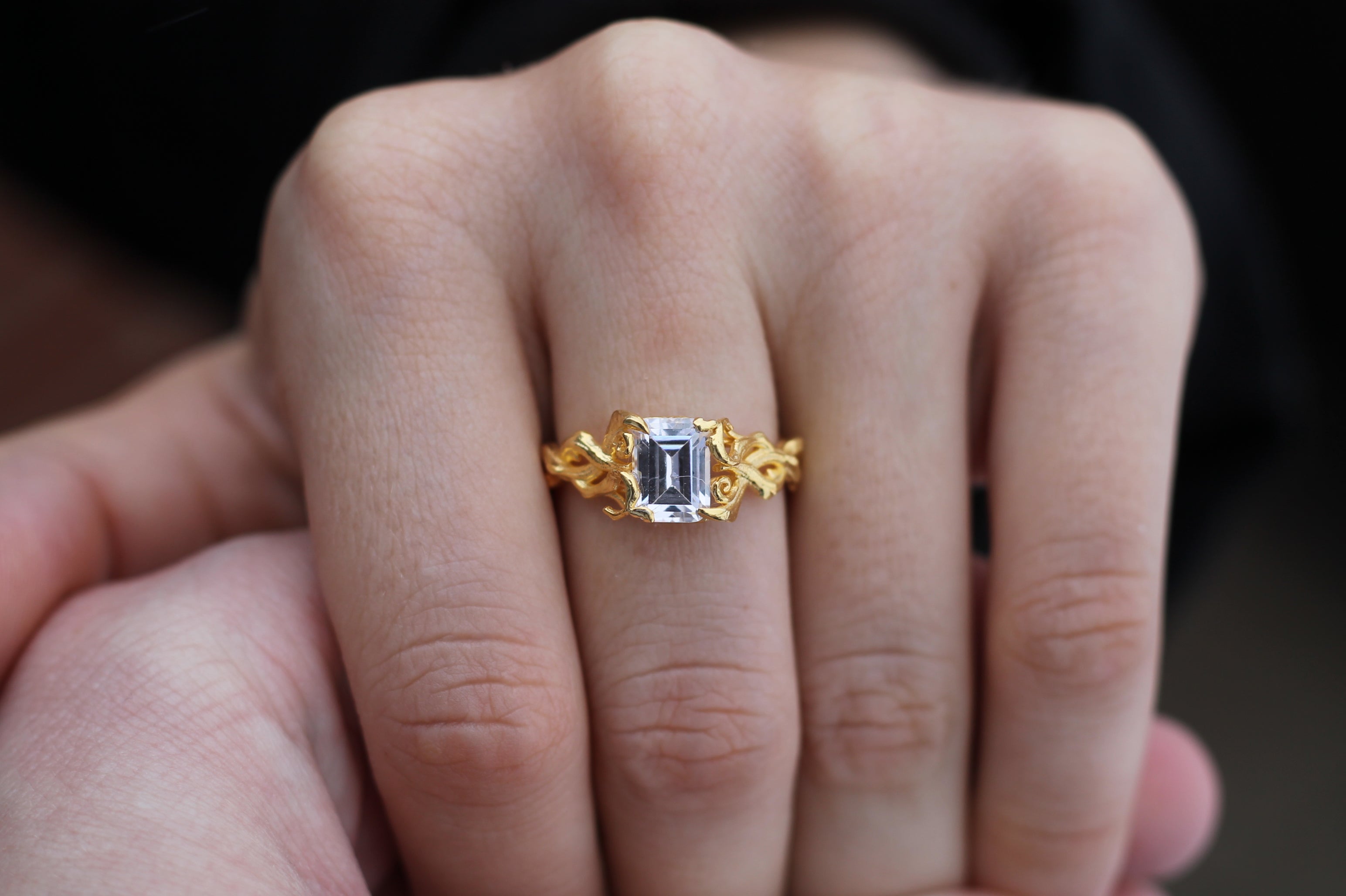 1 Carat Emerald Cut Diamond Tree Branch Ring | 14k Yellow Gold | Engagement Ring