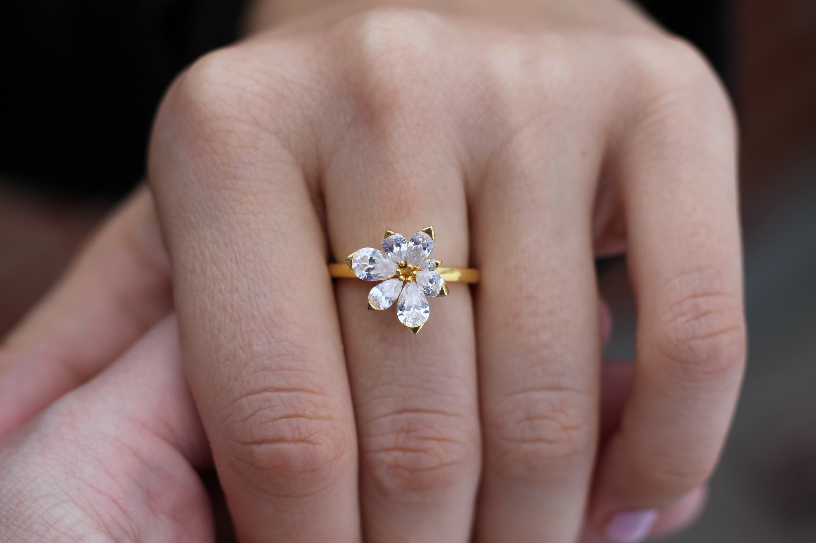 2.1 Carat Diamond Flower Ring | 14k Yellow Gold | Engagement Ring