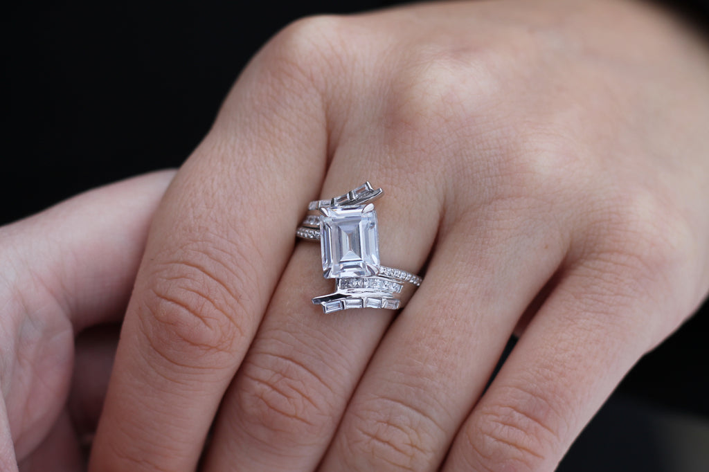 2 Carat Emerald Cut Diamond Twisted Ring | 14k White Gold | Engagement Ring