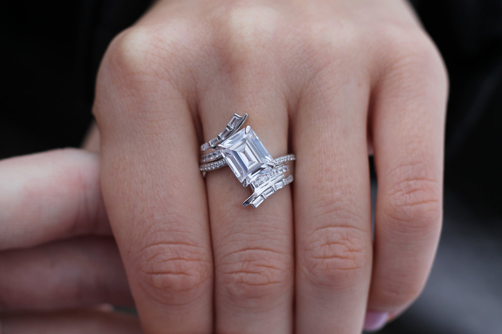 2 Carat Emerald Cut Diamond Twisted Ring | 14k White Gold | Engagement Ring