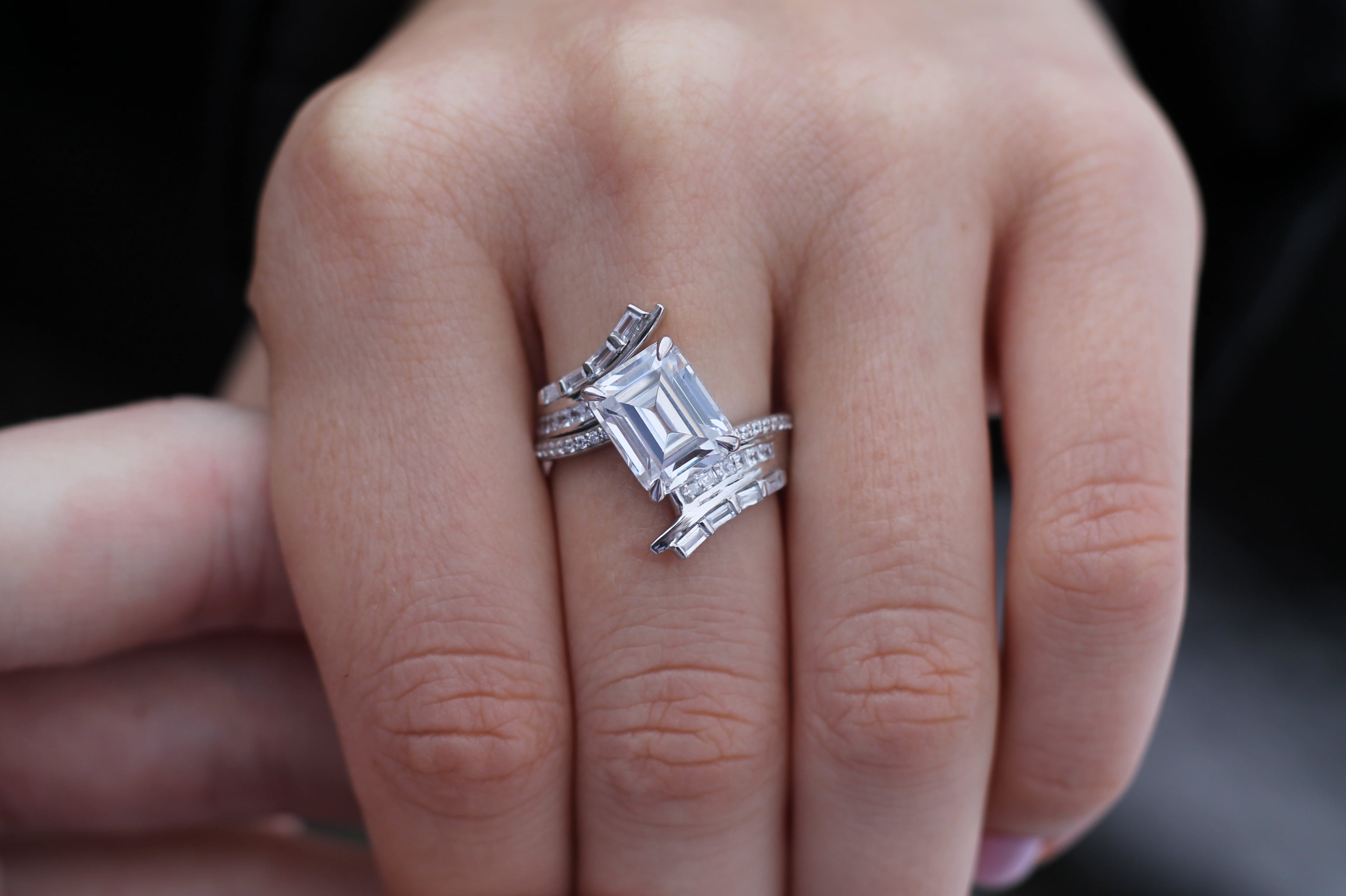 2 Carat Emerald Cut Diamond Twisted Ring | 14k White Gold | Engagement Ring
