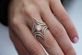 1 Carat Round Cut Center Diamond Two Color Spike Ring | 14k White & Yellow Gold | Statement Ring