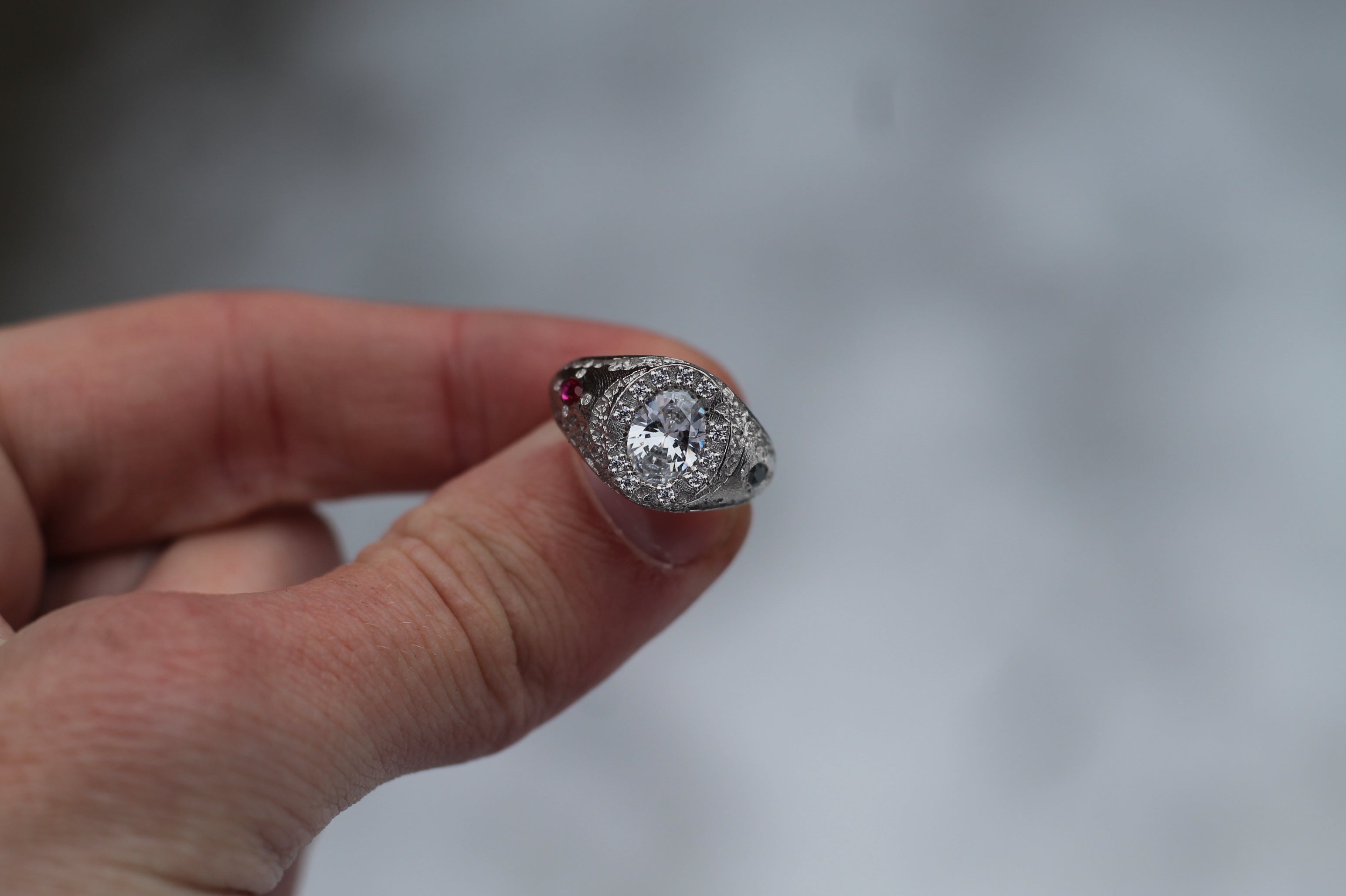 1 Carat Oval Cut Diamond Eroded Ring | 14k White Gold | Signet Ring