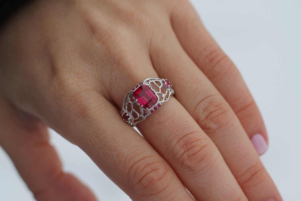 1 Carat Ruby "Magma" Ring | 14k White Gold | Statement Ring