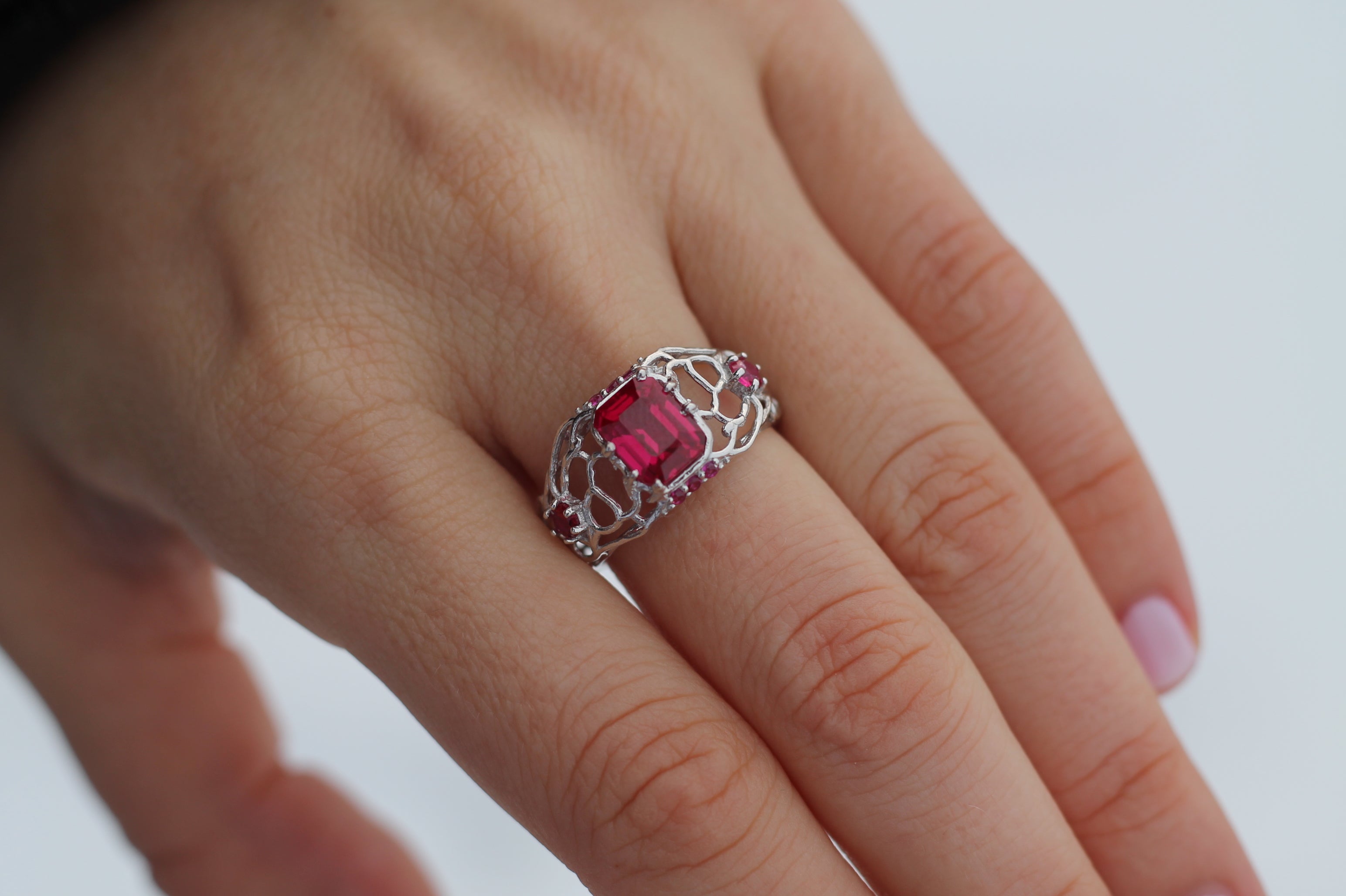 1 Carat Ruby "Magma" Ring | 14k White Gold | Statement Ring
