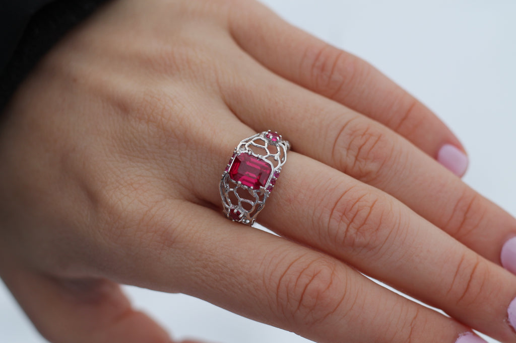 1 Carat Ruby "Magma" Ring | 14k White Gold | Statement Ring