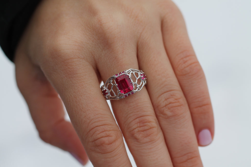 1 Carat Ruby "Magma" Ring | 14k White Gold | Statement Ring