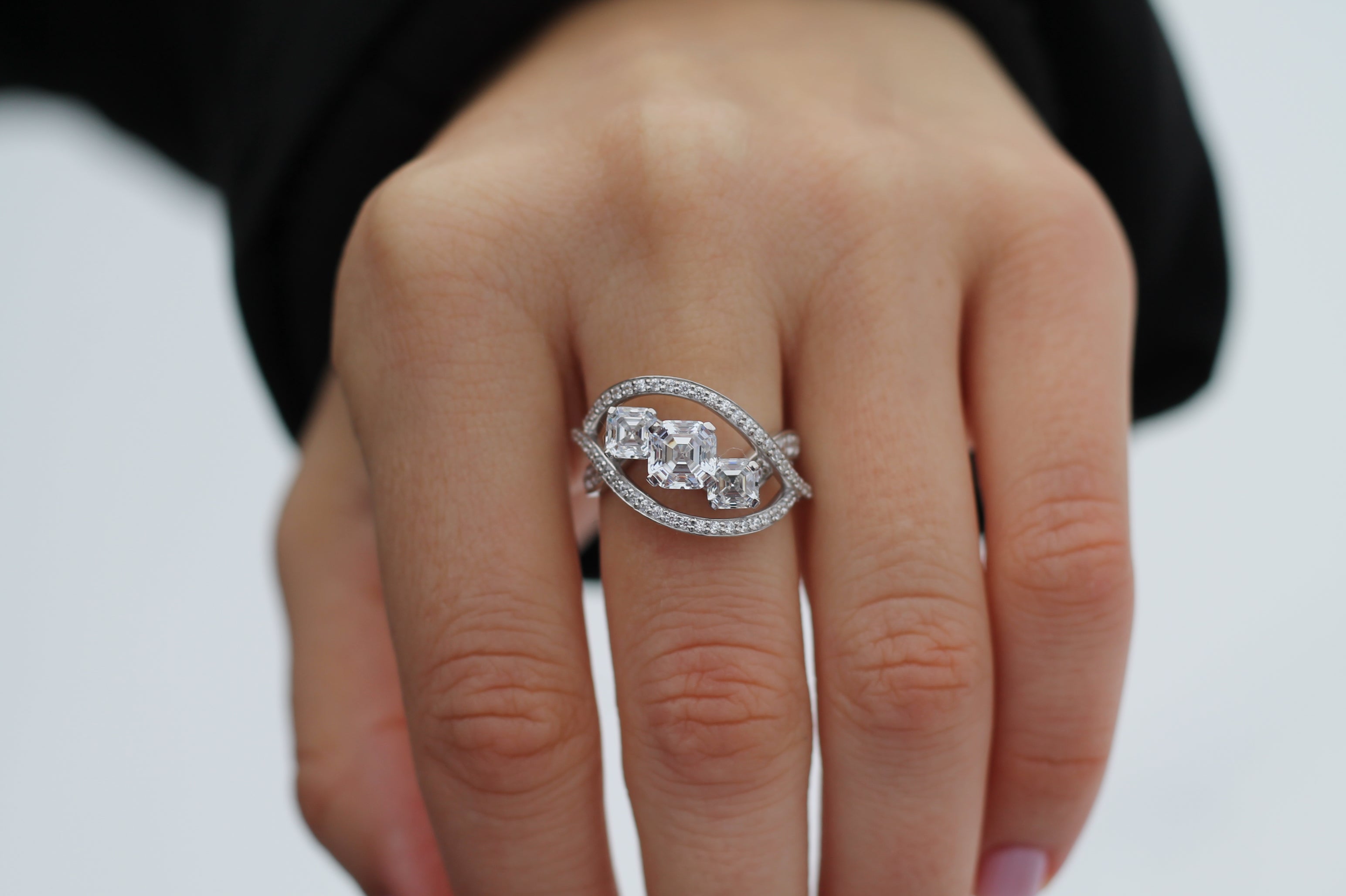 2 Carat Triple Asscher Cut Diamond Ring | 14k White Gold | Engagement Ring