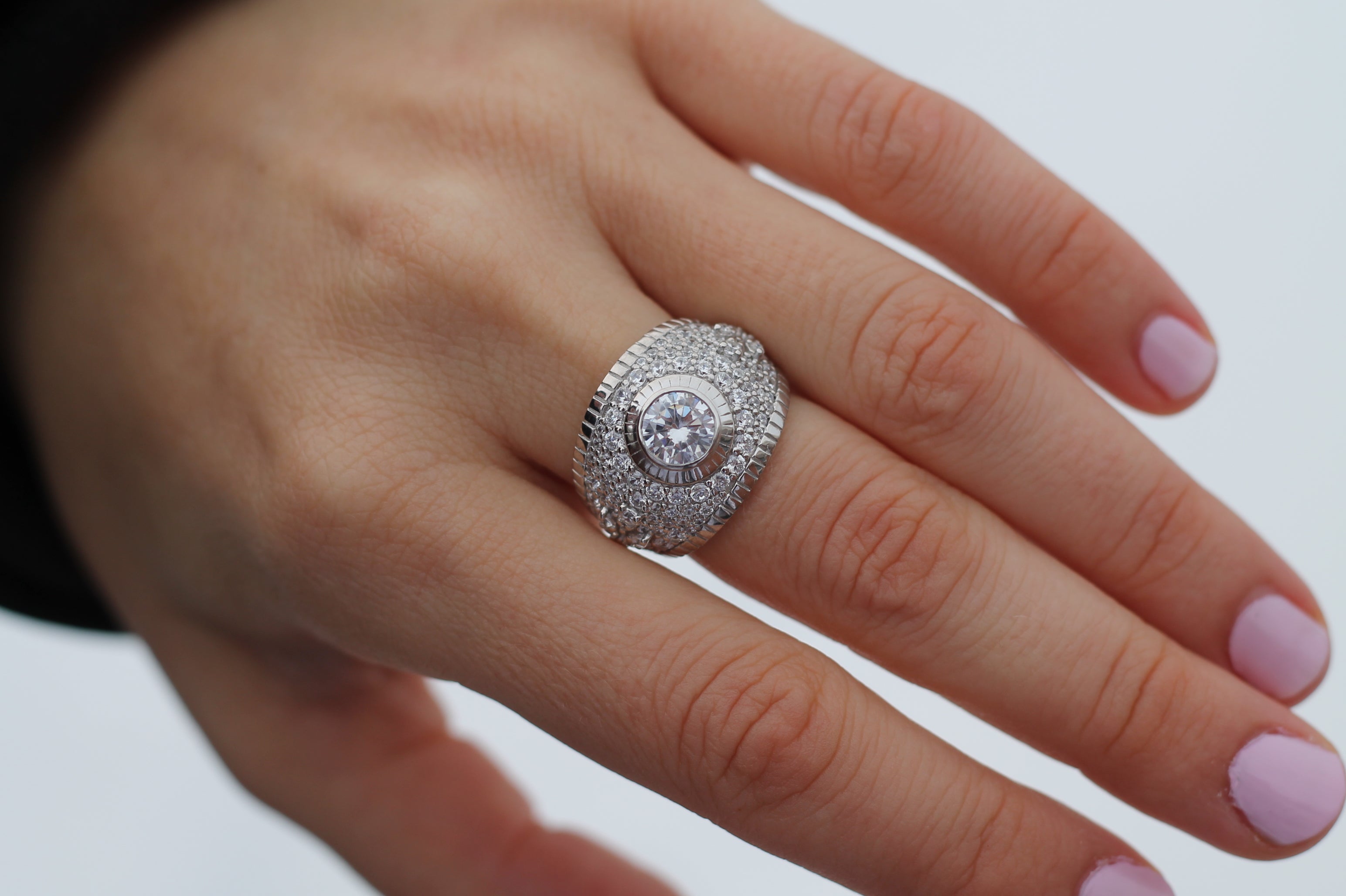 1 Carat Round Center Diamond Cluster Ring | 14k White Gold | Engagement Ring