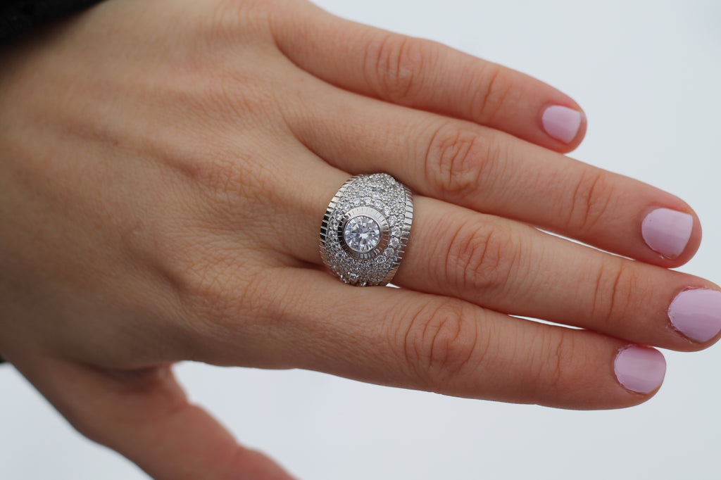 1 Carat Round Center Diamond Cluster Ring | 14k White Gold | Engagement Ring