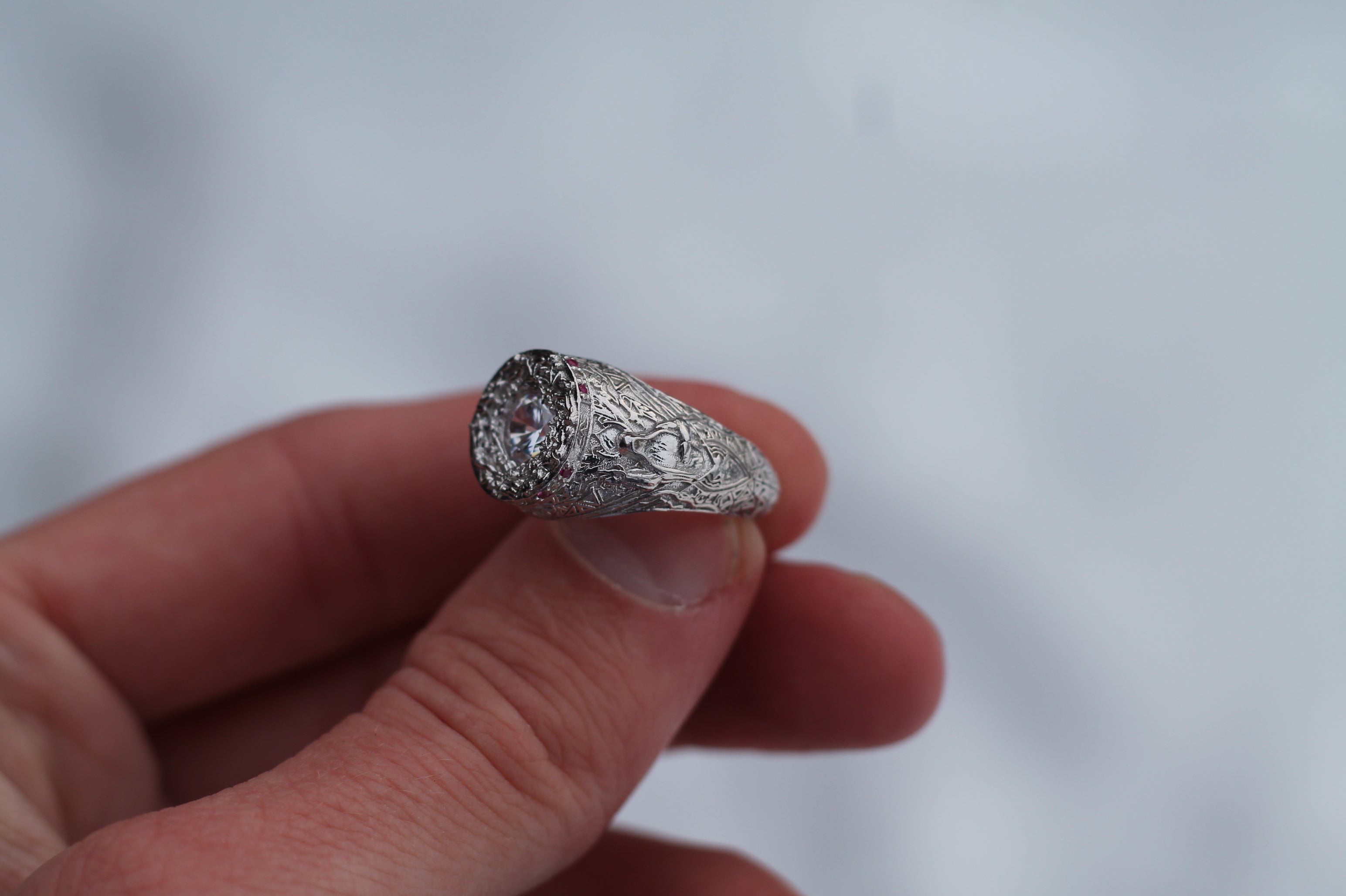 1 Carat Round Diamond "Underworld" Ring | 14k White Gold | Statement Ring
