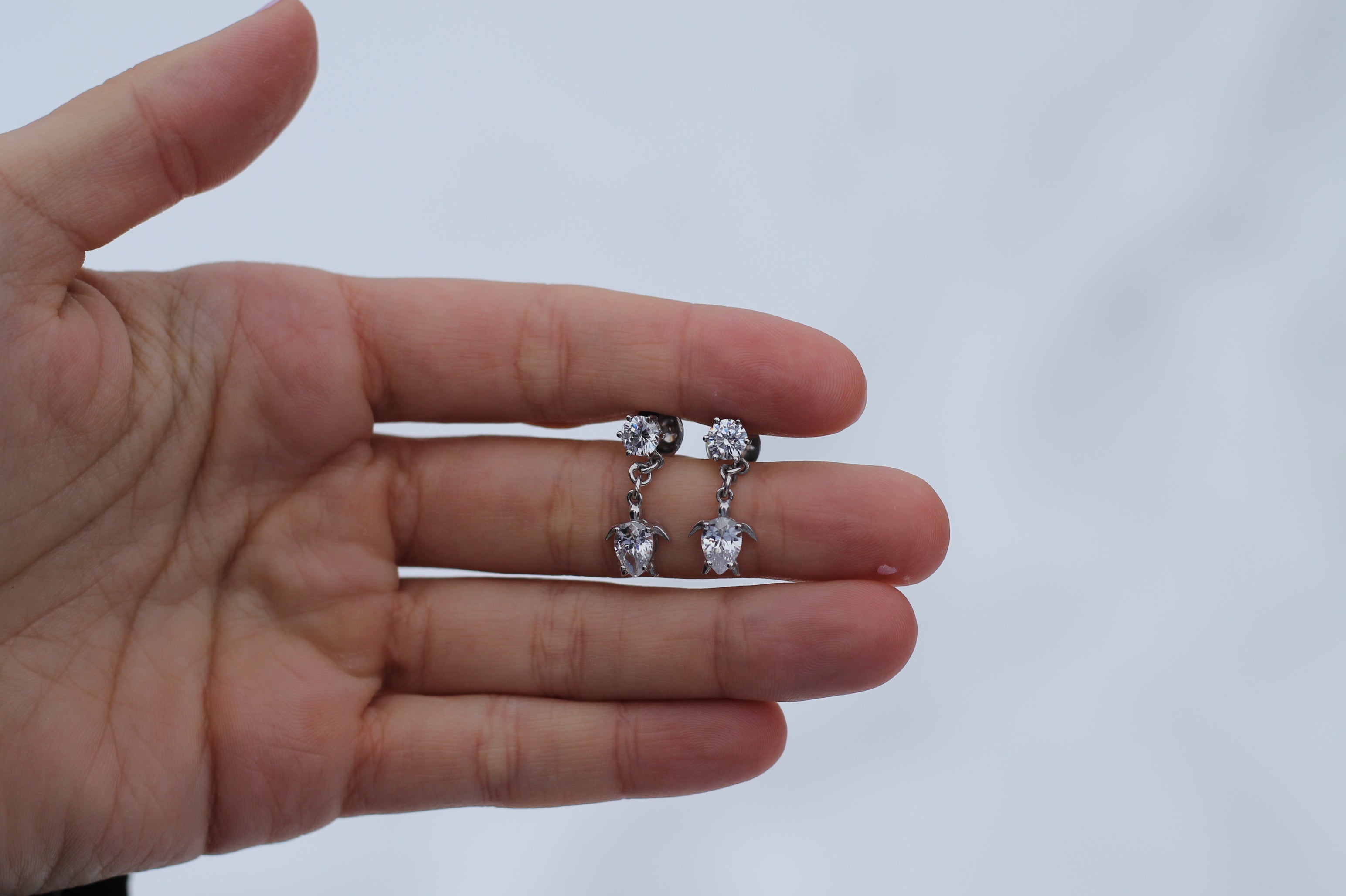 2 Carat Diamond Turtle Earrings | 14k White Gold