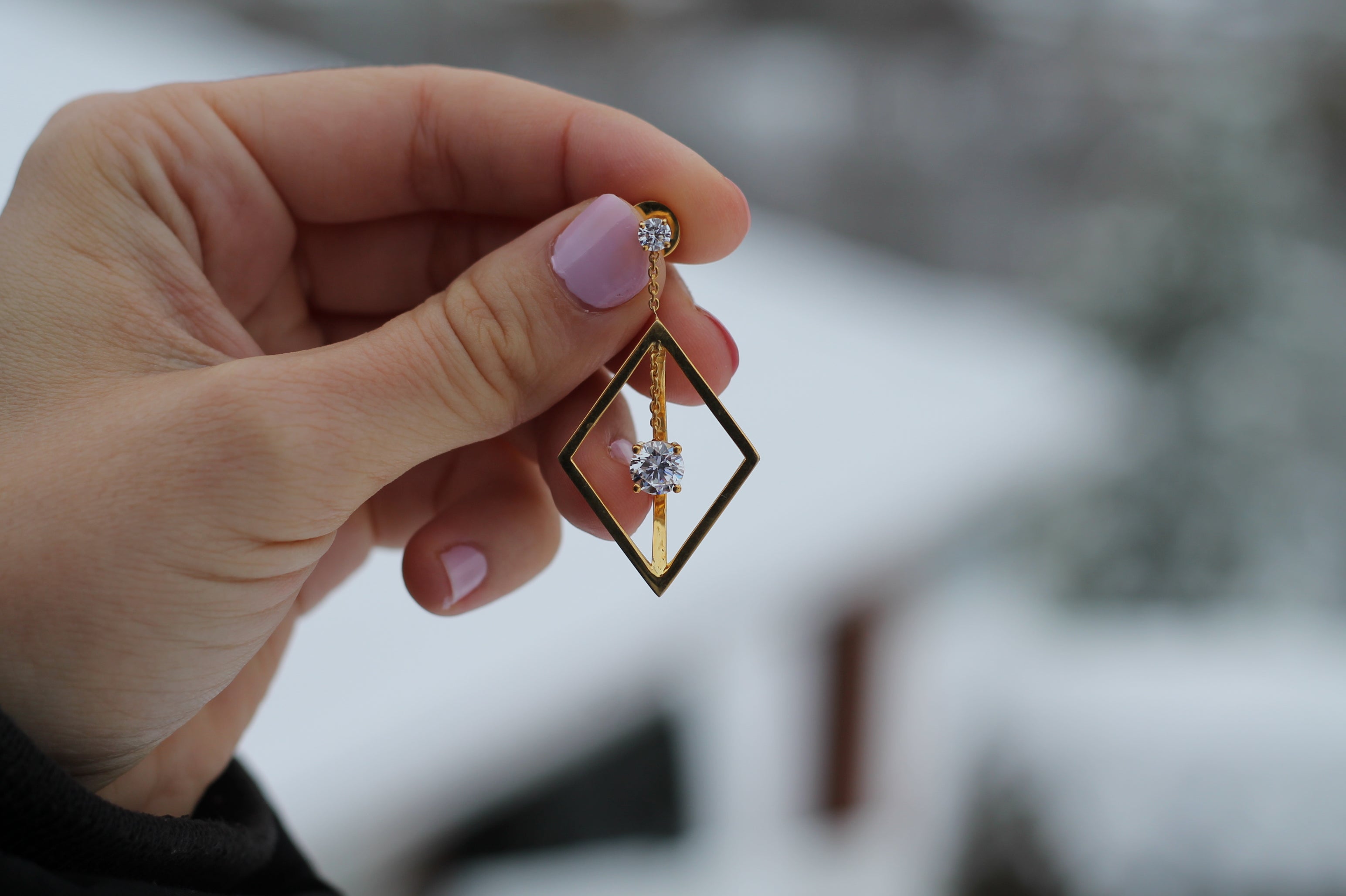 2 Carat Round Diamond Floating Geometric Earrings | 14k Yellow Gold