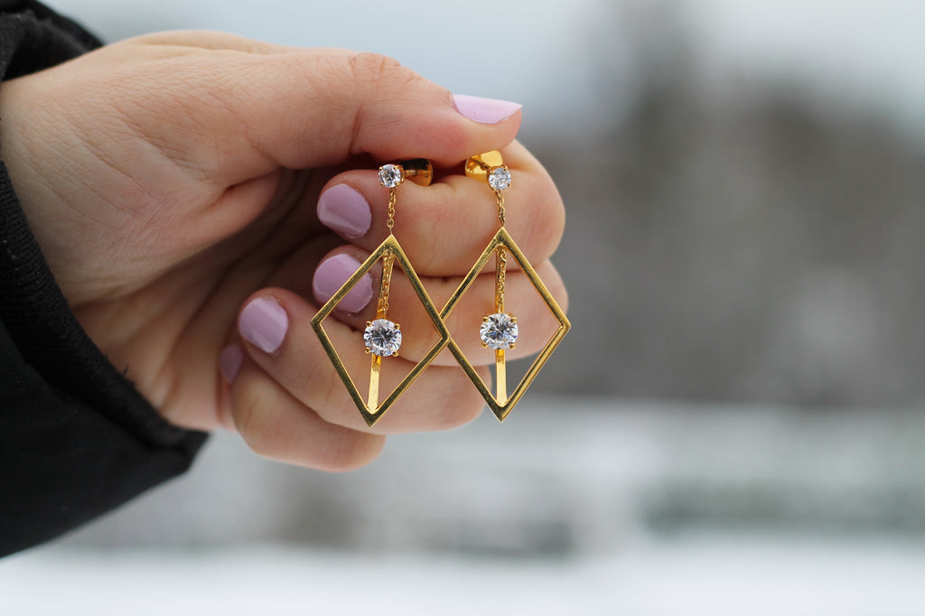2 Carat Round Diamond Floating Geometric Earrings | 14k Yellow Gold