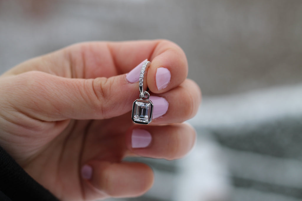 2 Carat Emerald Cut Diamond Drop Earrings | 14k White Gold