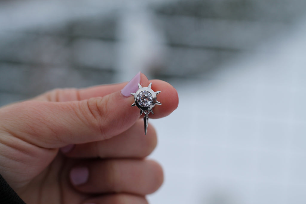 2 Carat Round Diamond Spike Earrings | 14k White Gold