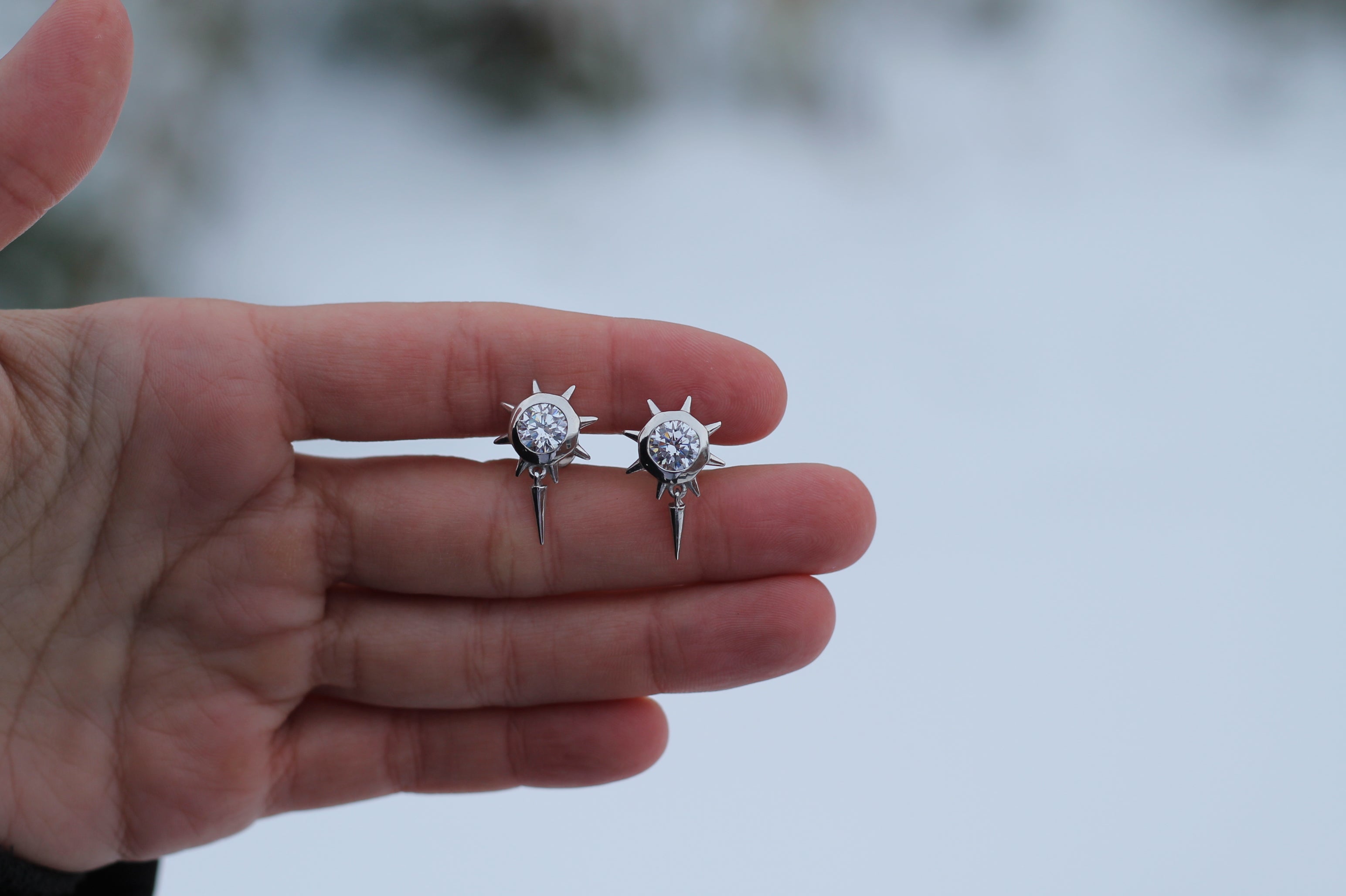 2 Carat Round Diamond Spike Earrings | 14k White Gold