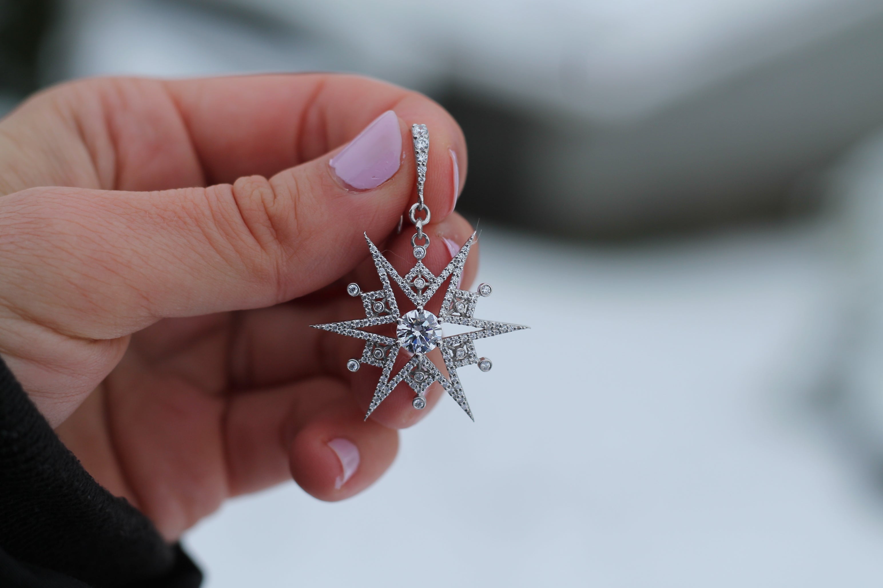 1 Carat Round Diamond Snowflake Earrings | 14k White Gold
