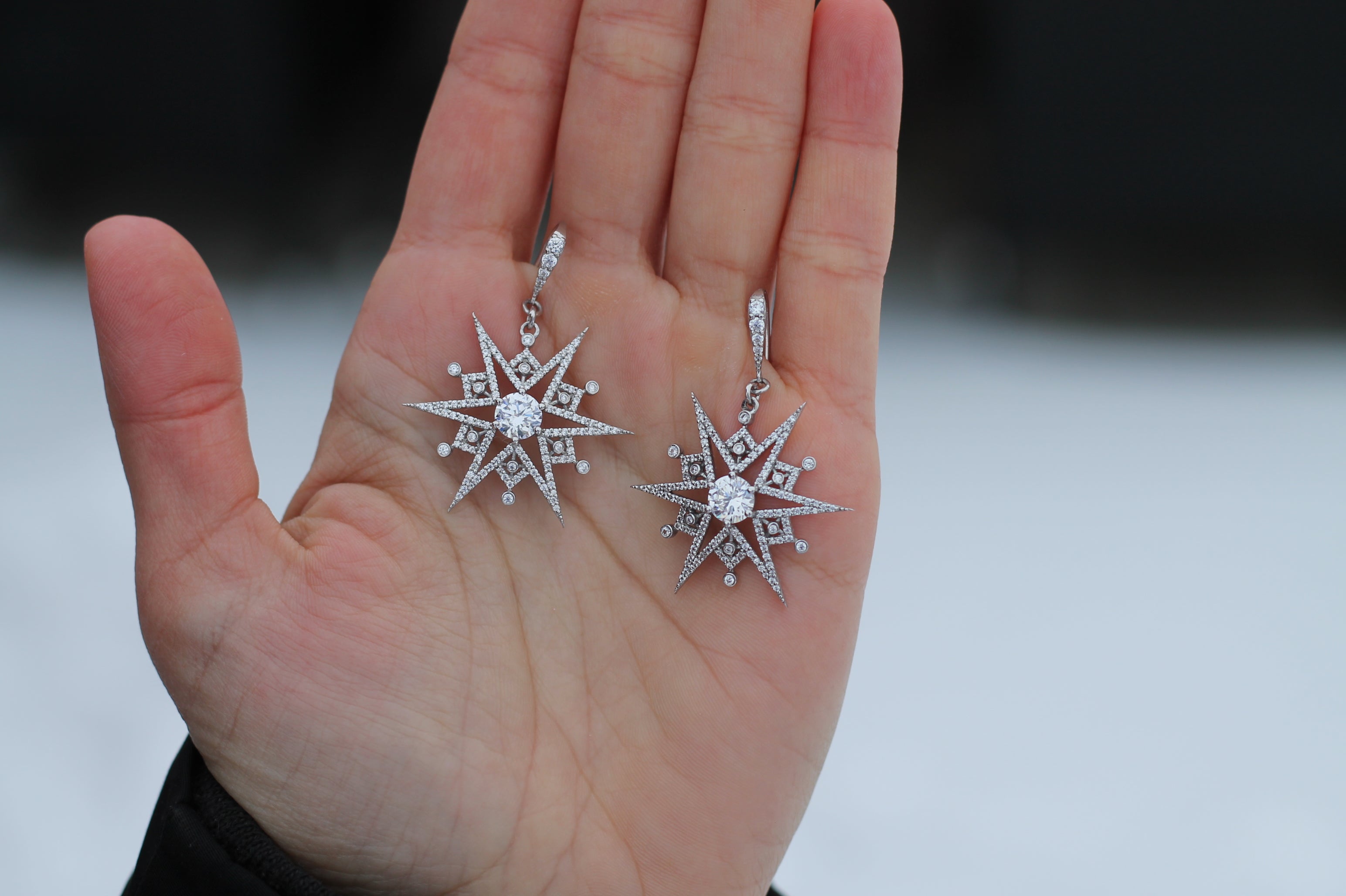 1 Carat Round Diamond Snowflake Earrings | 14k White Gold