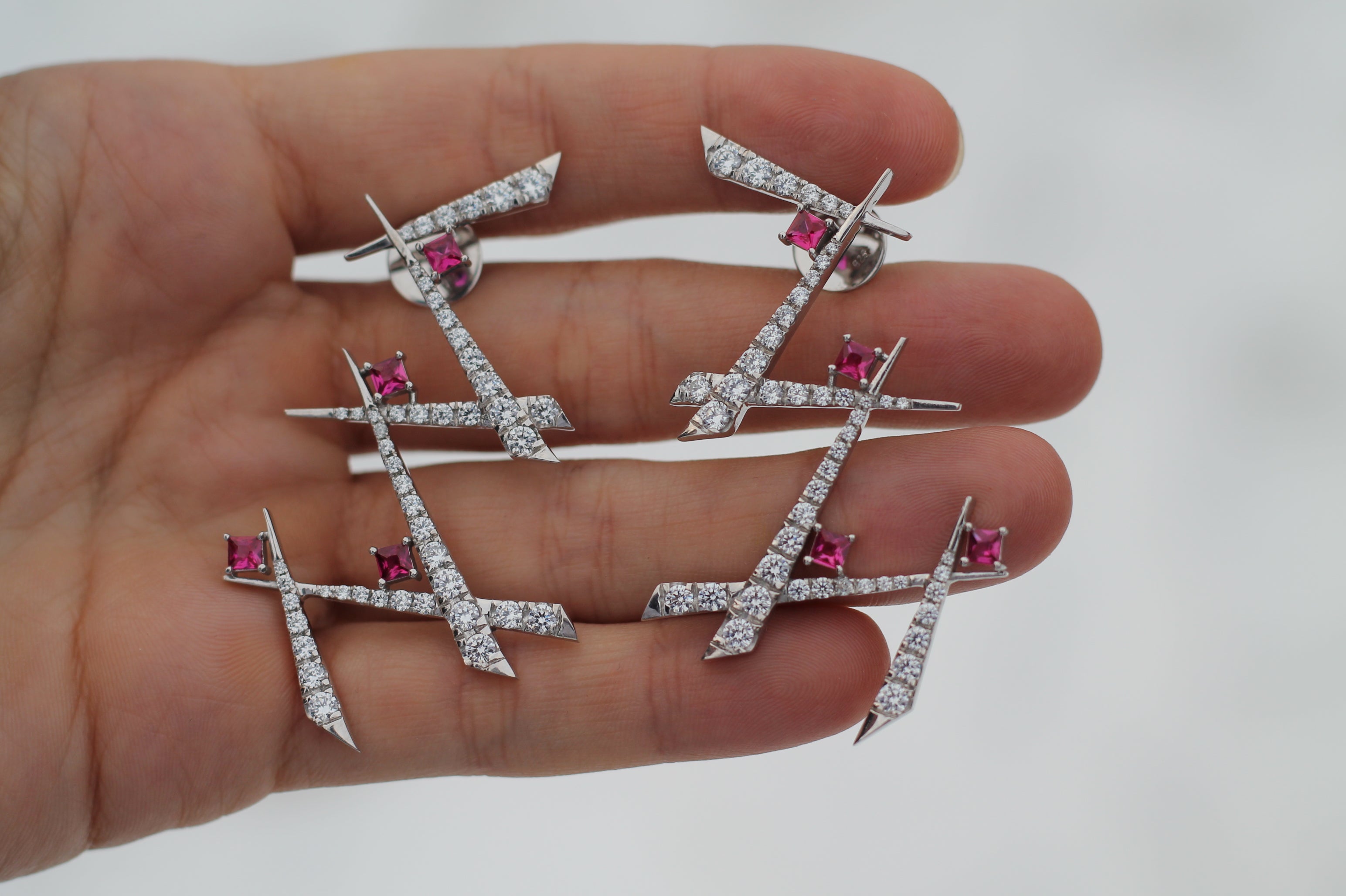 Diamond & Ruby Shards Earrings | 14k White Gold